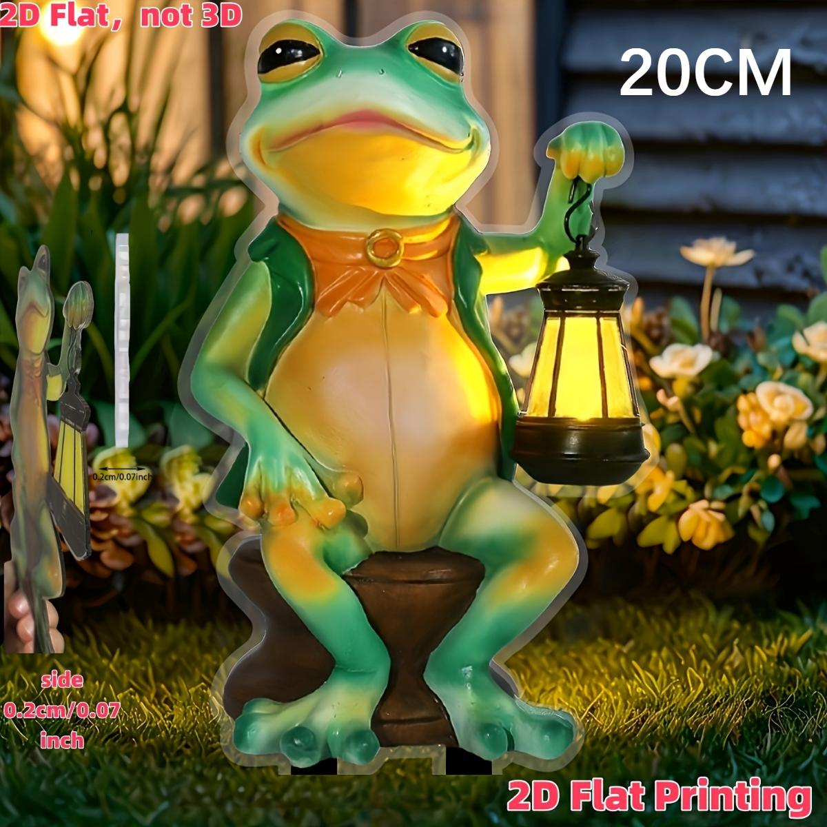 2D Flat Acrylic Frog Garden Stake with Solar Light, Cute Frog with Lantern & Bottle Design, Ideal for Garden, Patio & Yard Decor