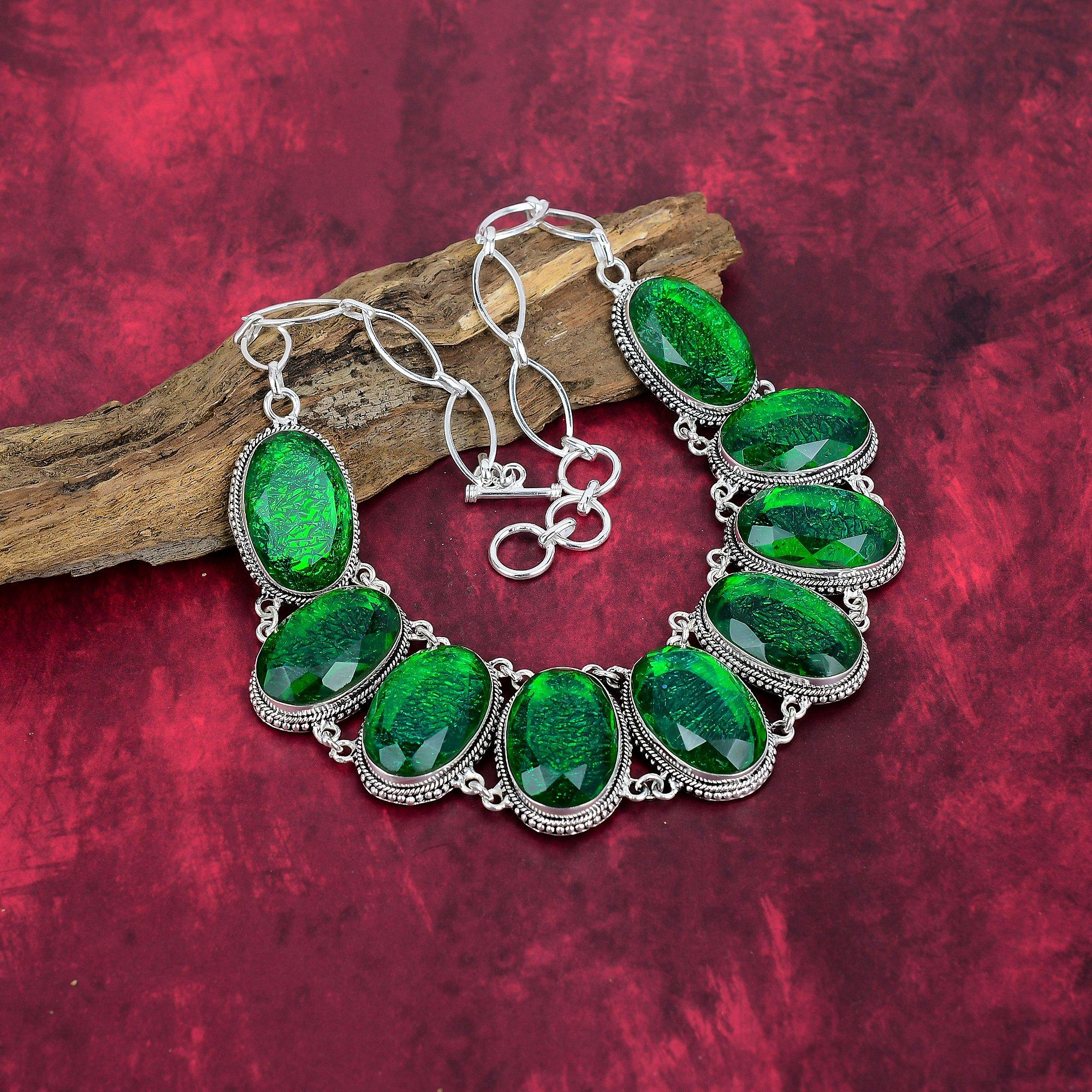 Green Triplet Opal 925 Solid Sterling Silver Necklace, Handmade Gemstone Necklace Jewelry, Gifts For Wife Brand New Necklace