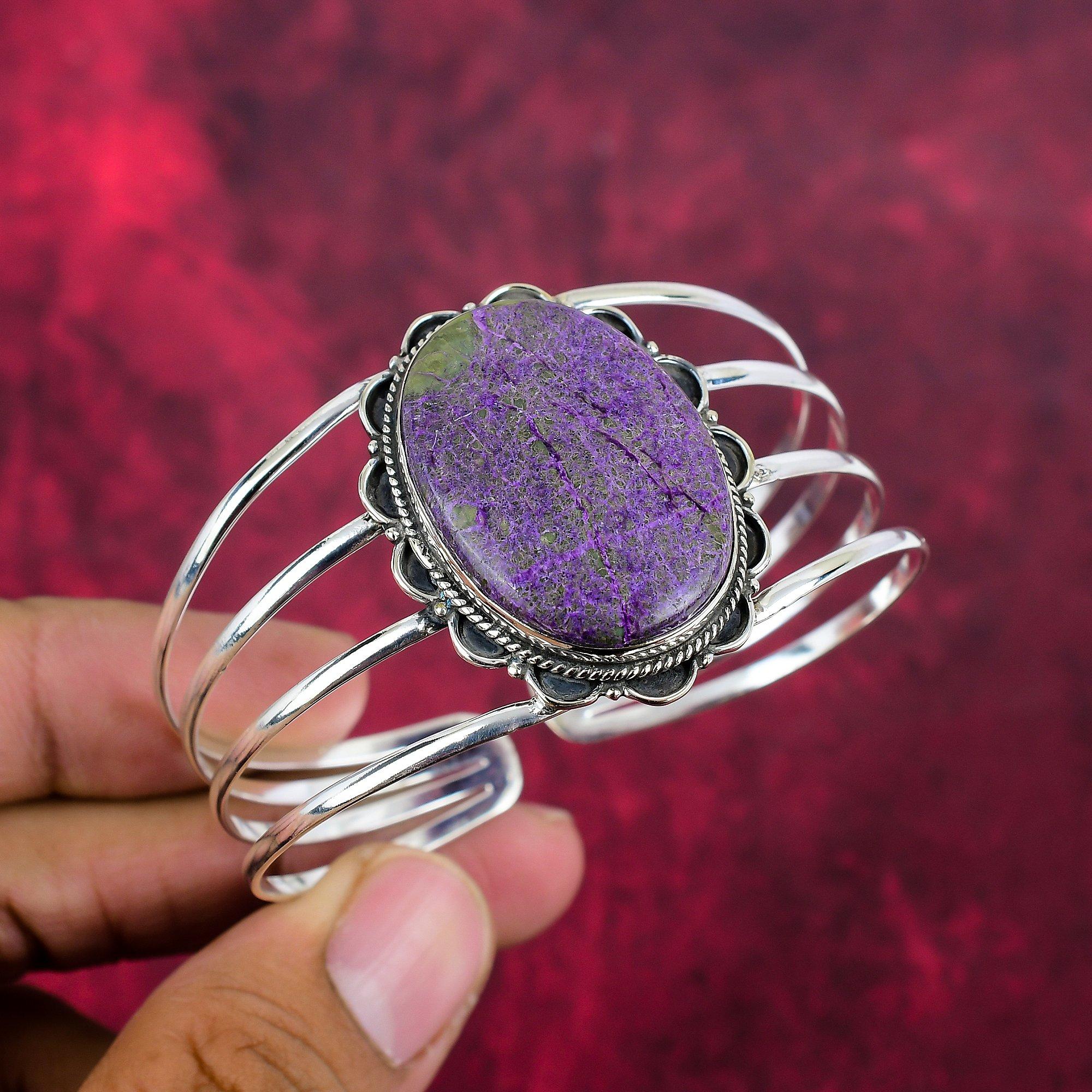 Purpurite Handmade Gemstone Jewelry, 925 Solid Sterling Silver Bangle Unique Design Jewelry, For Women