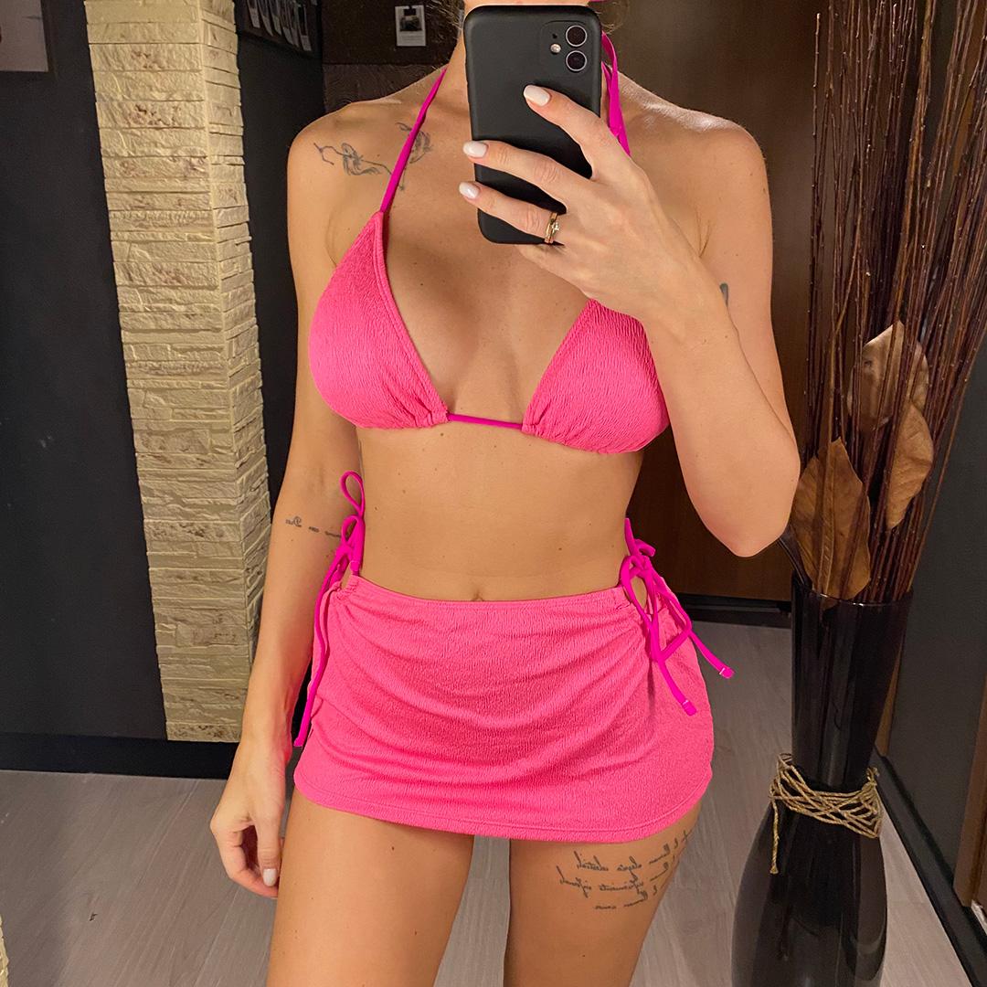 3 PCS With Skirt Wrinkled Brazilian Bikini Women Swimwear Female Swimsuit Three-pieces Bikini Set Bather Bathing Suit Swim