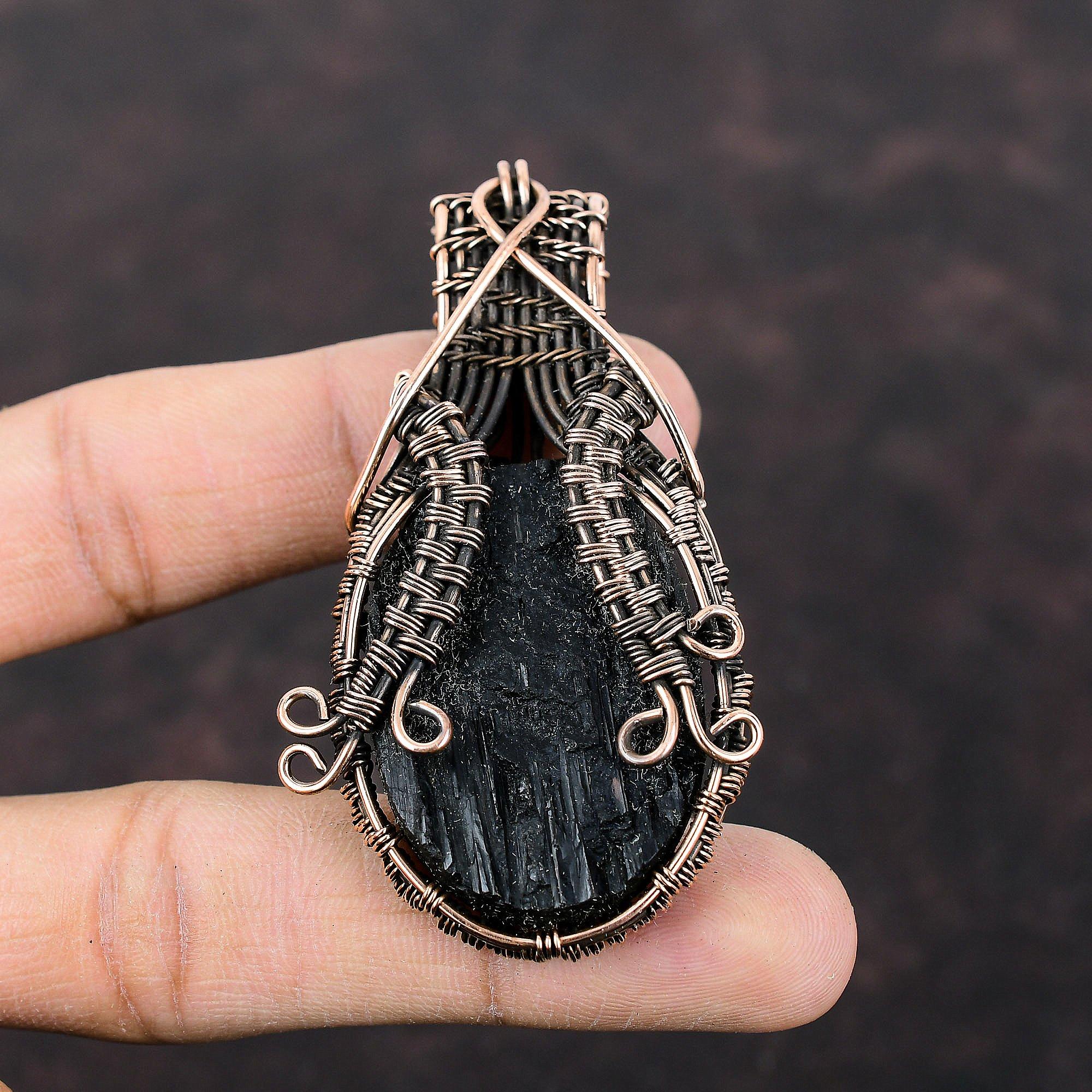Black Tourmaline Rough Pendant Copper Wire Wrapped Pendant Copper Jewelry Gemstone Pendant For Gift Handmade Wire Wrap Jewelry Healing Stone