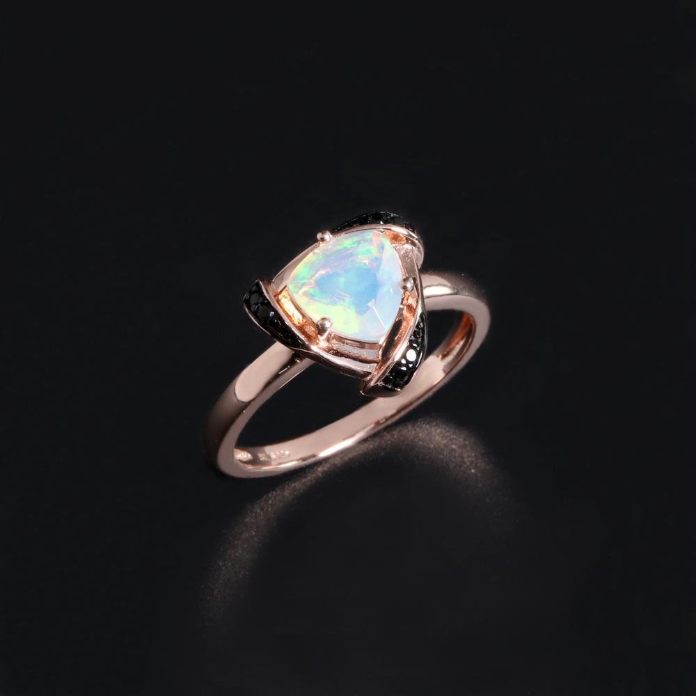 Triangle Precious Rare October Birthstone Natural Opal Ring 925 Sterling Silver Fine Jewelry Birthday Gift for Ladies and Girls