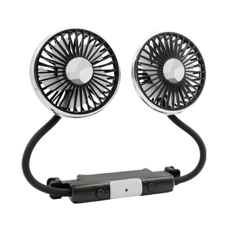 SEAMETAL USB Car Cooling Fan with 360° Rotatable Double Head 3 Speed Regulation Rear Air Fan for Truck