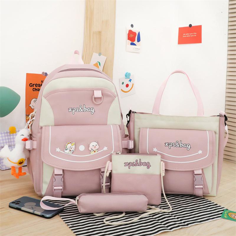 4 Pcs Set Pupil Schoolbags for Girls Grade 3 6 Lightweight Children Tutoring Bag Cute Cartoon Junior High School Teenager Girl Backpack