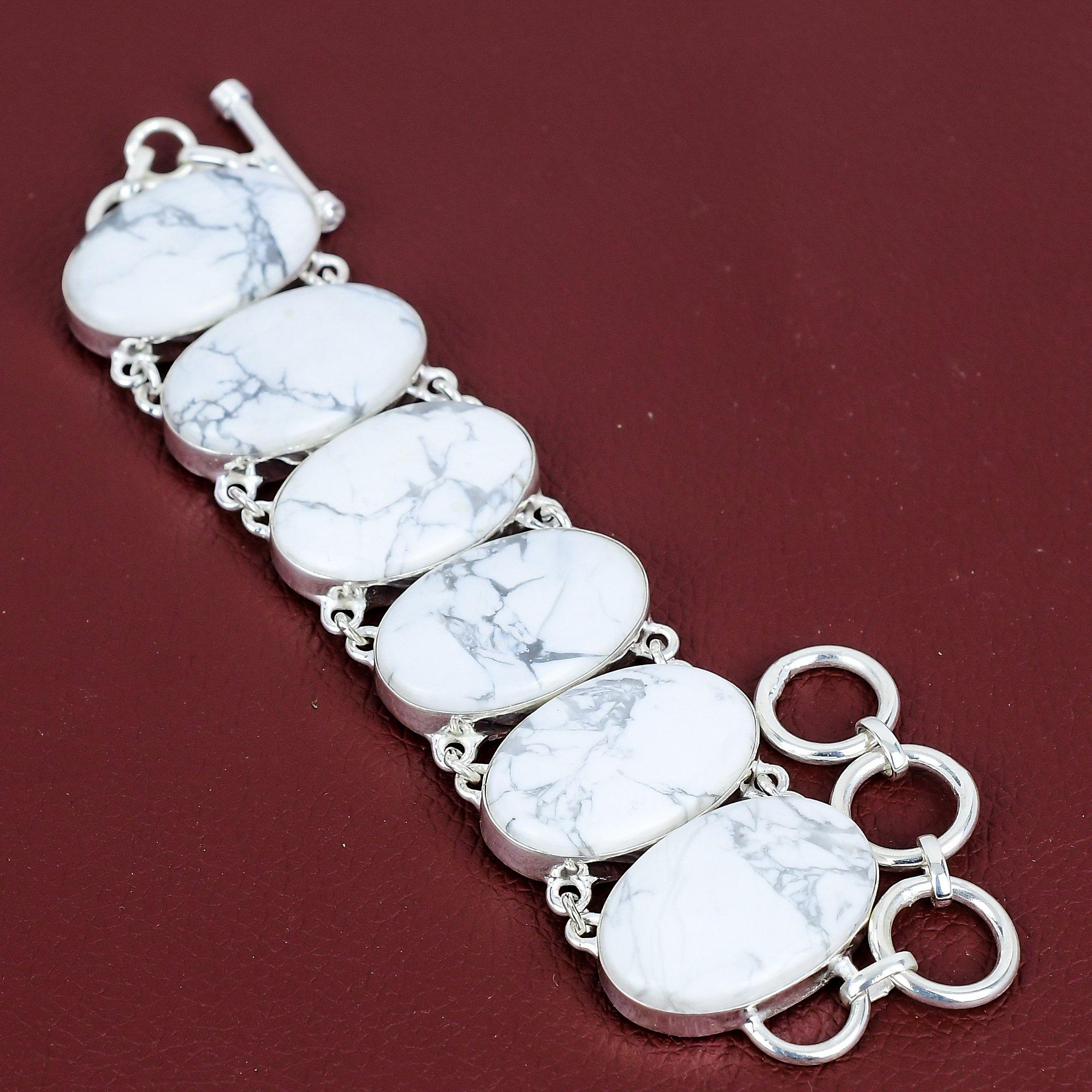 Howlite Bracelet Gemstone Jewelry 925 Sterling Silver Adjustable Chain Bracelet Very Pretty Howlite Jewelry Handmade Bracelet Gift for Women