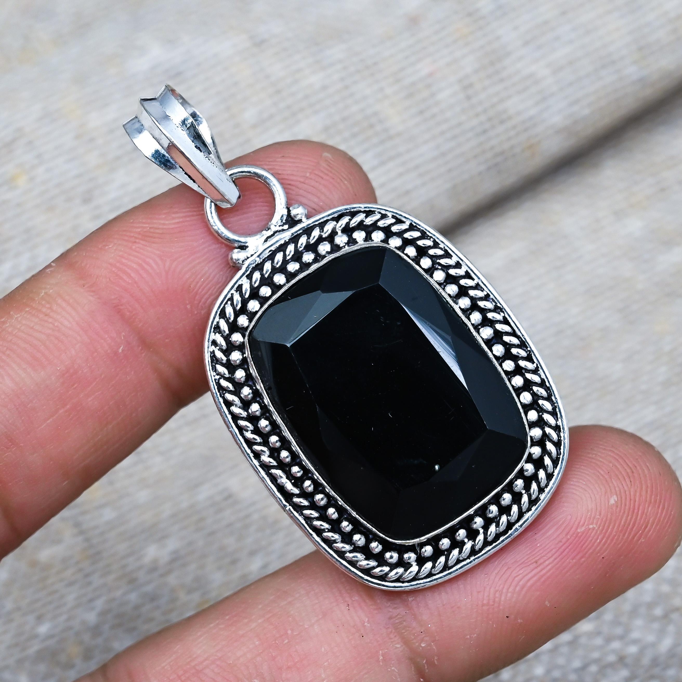 Black Spinel Gemstone Pendant Handmade 925 Sterling Silver Jewelry For Birthday Gift