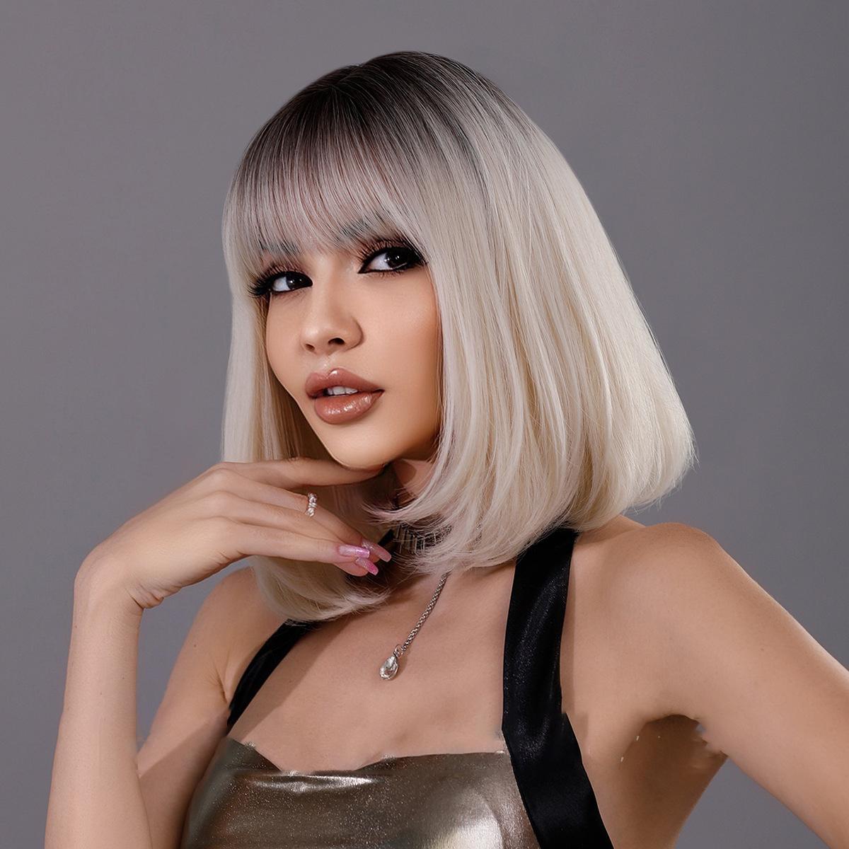 Women's 35cm Hair Simulation Hair Beige White Hair Short Hair Short Straight Hair Rose Hair Net Headwear Full Headwear Natural Reality Wig