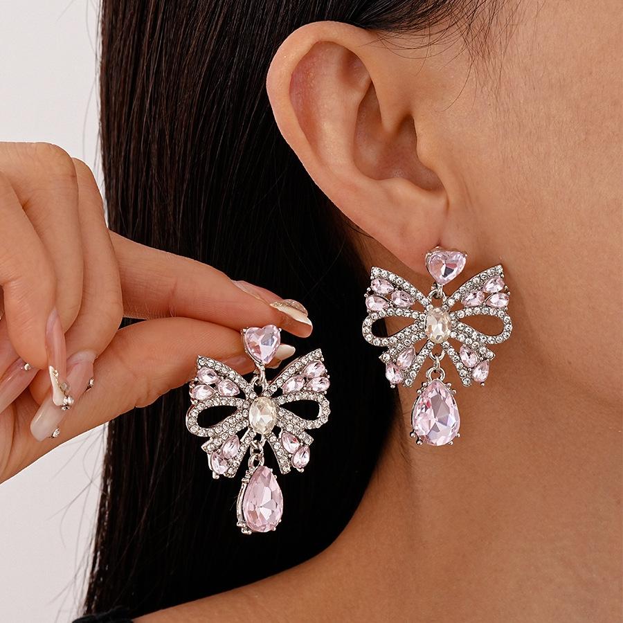 Rhinestone Bow Water Drop Earring for Women Earrings Sweet Jewelry Accessory