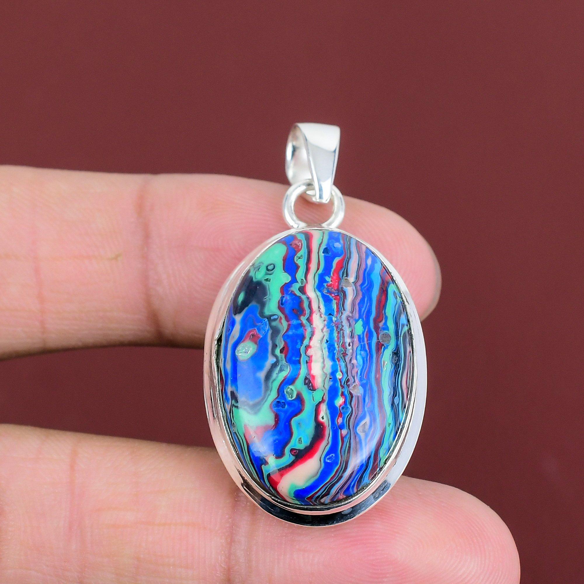 Rainbow Calsilica Pendant Gemstone Pendant Unique Jewelry 925 Sterling Silver Pendant Rainbow Calsilica Jewelry Handmade Pendant For Gifts