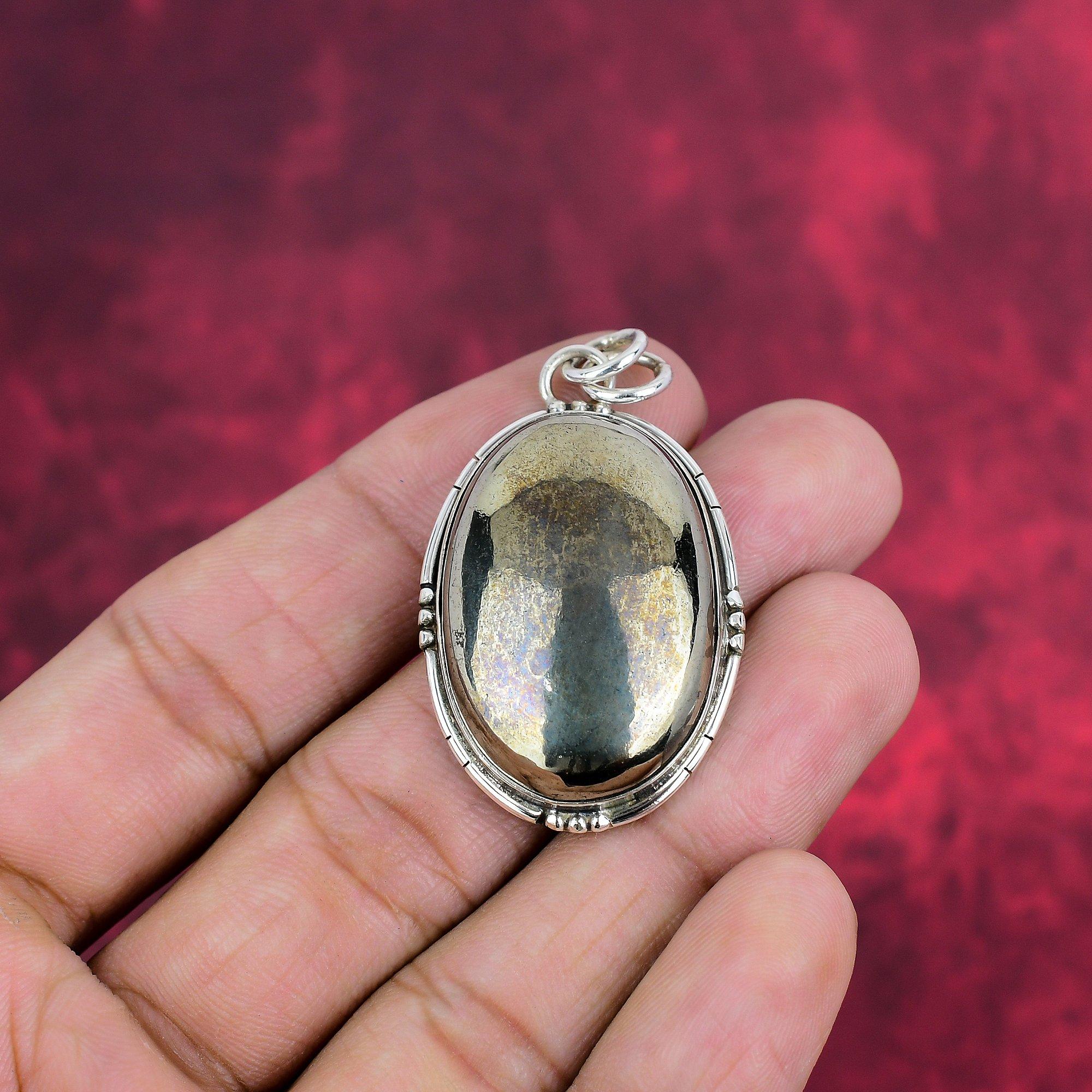 Golden Pyrite Pendant Handmade Gemstone Jewelry, 925 Solid Sterling Silver Pendant Antique Jewelry, For Engagement Gift