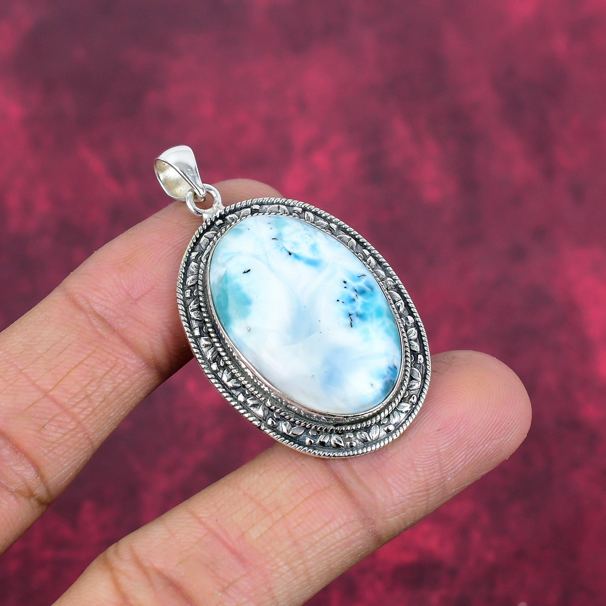 Larimar Pendant Gemstone Jewelry, 925 Solid Sterling Silver Pendant, Handmade Jewelry Birthstone Pendant, Gift For Him