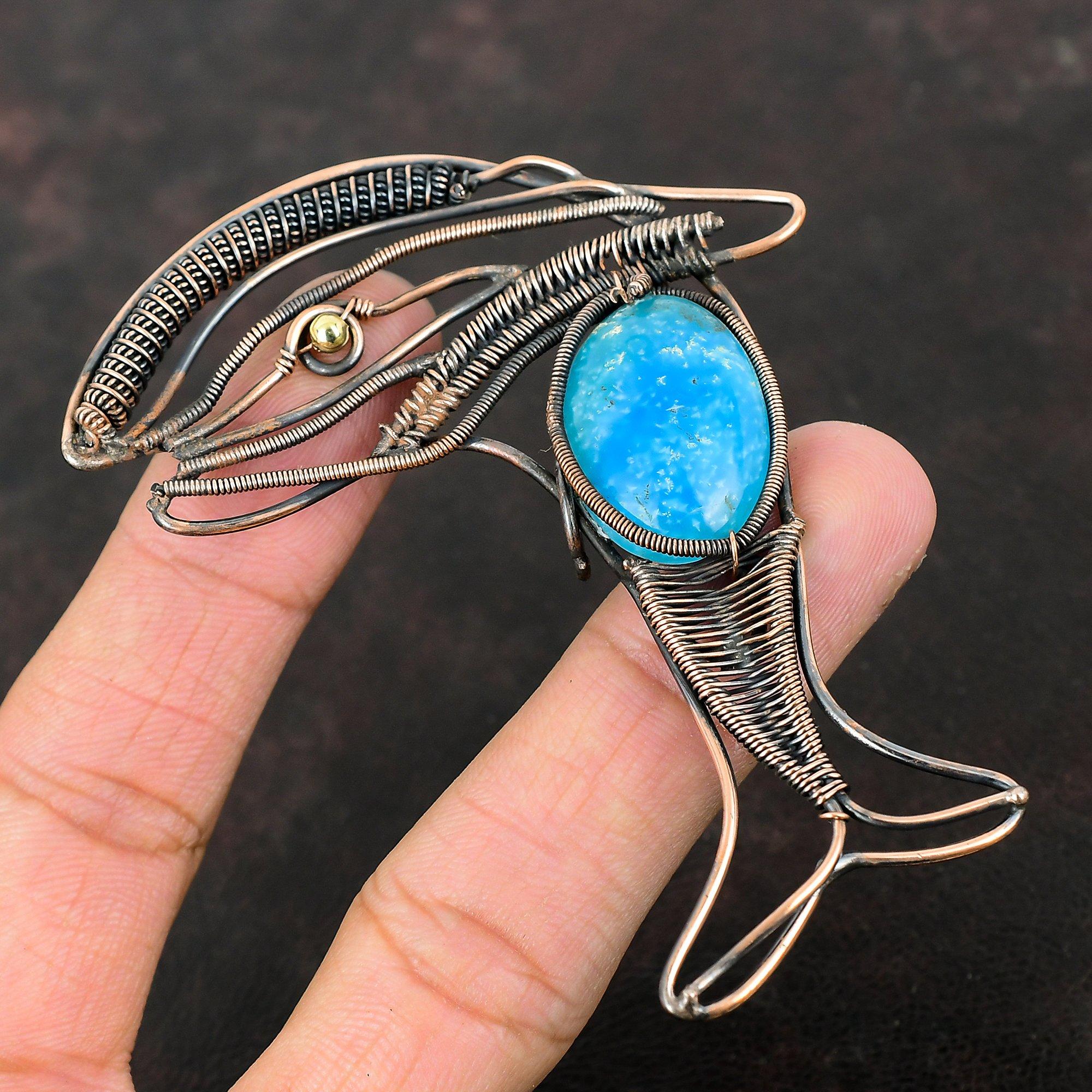 Smithsonite Pendant Copper Wire Wrapped Gemstone Pendant Copper Jewelry Awesome Fish Pendant Handmade Pendant Designer Jewelry Gift For Her