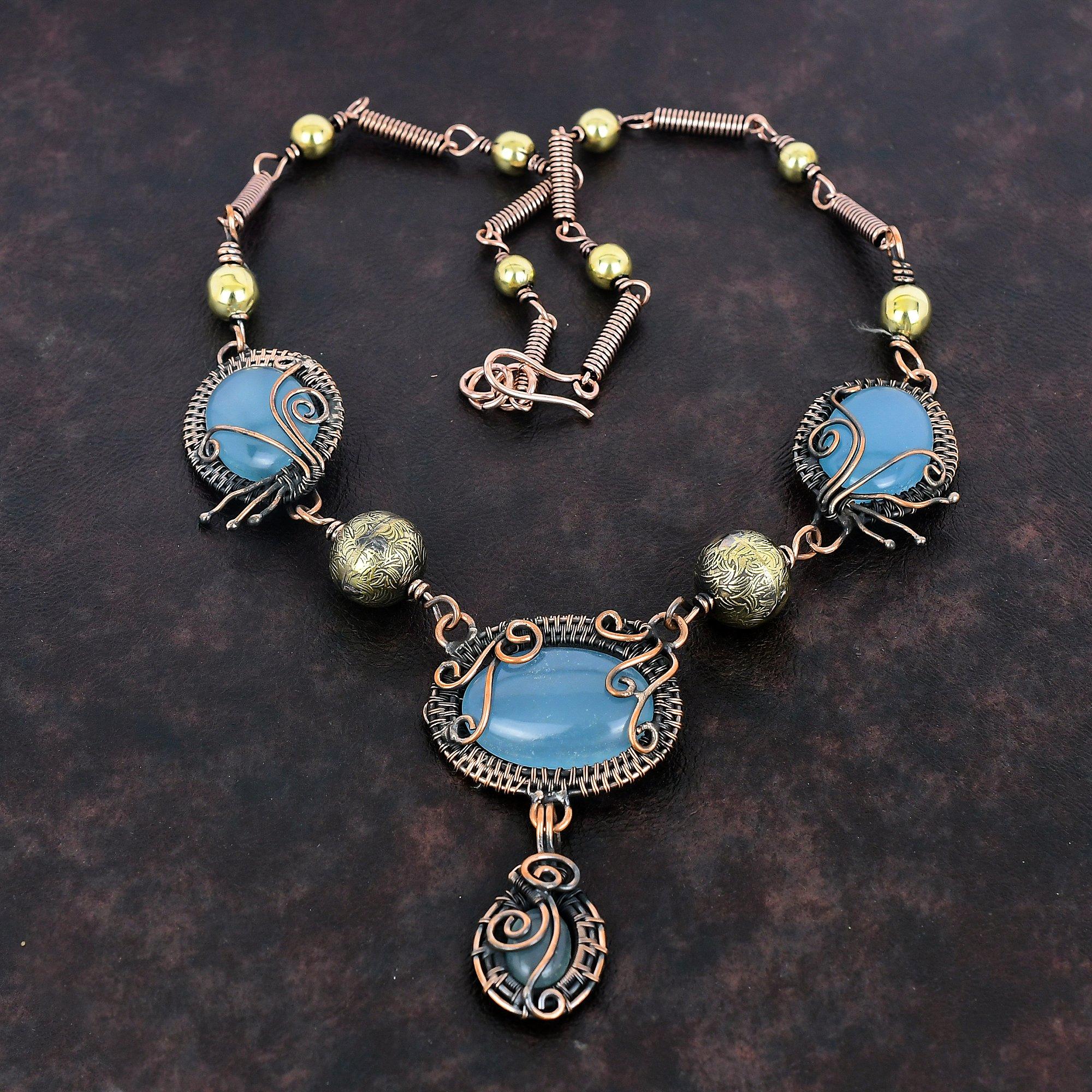 Aquamarine Necklace Copper Wire Wrapped Necklace Adjustable Chain Necklace Wire Wrap Gemstone Jewelry Handmade Copper Jewelry Gifts For Her