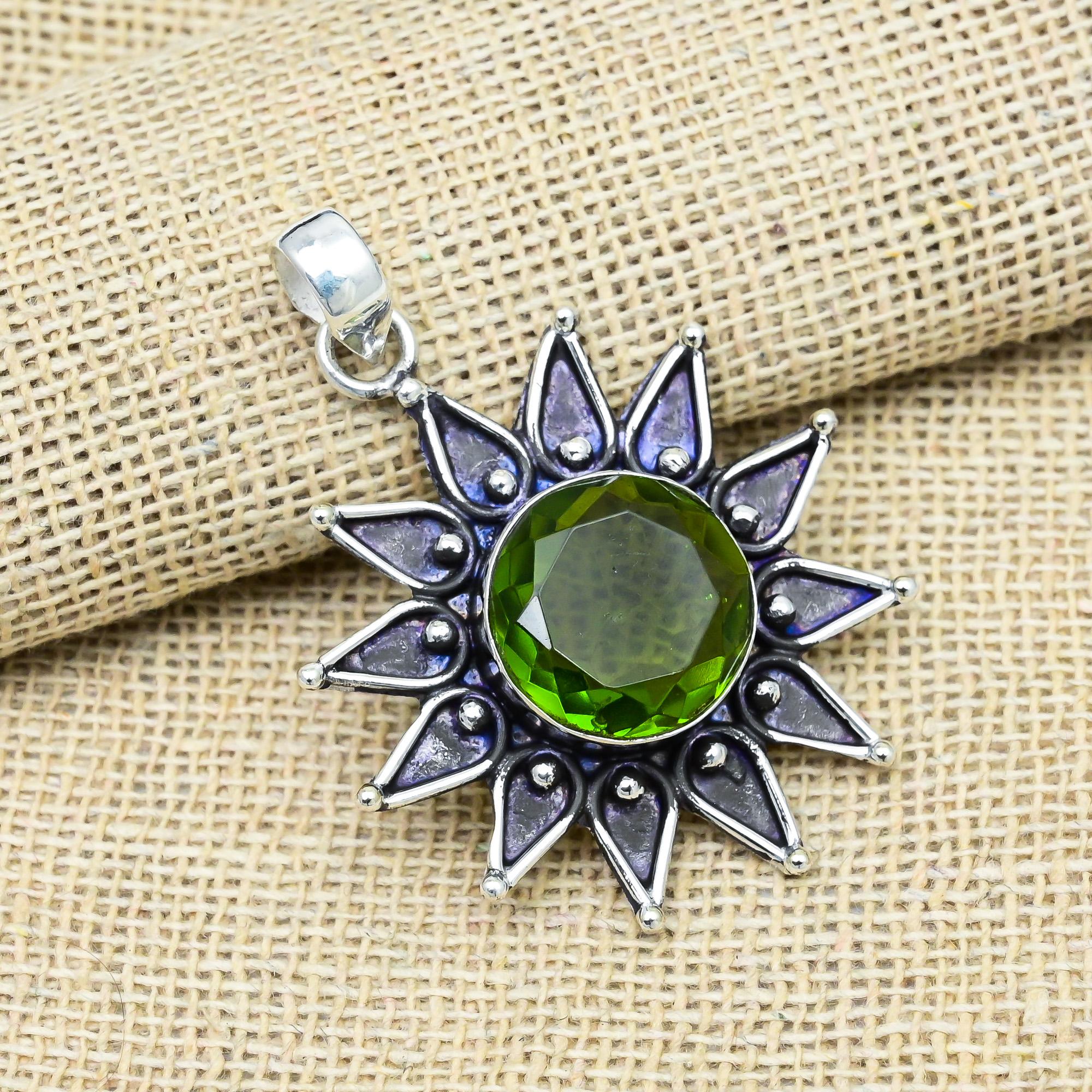 Peridot Gemstone 925 Sterling Silver Handmade Dainty Pendant Memorial Jewelry For Gift