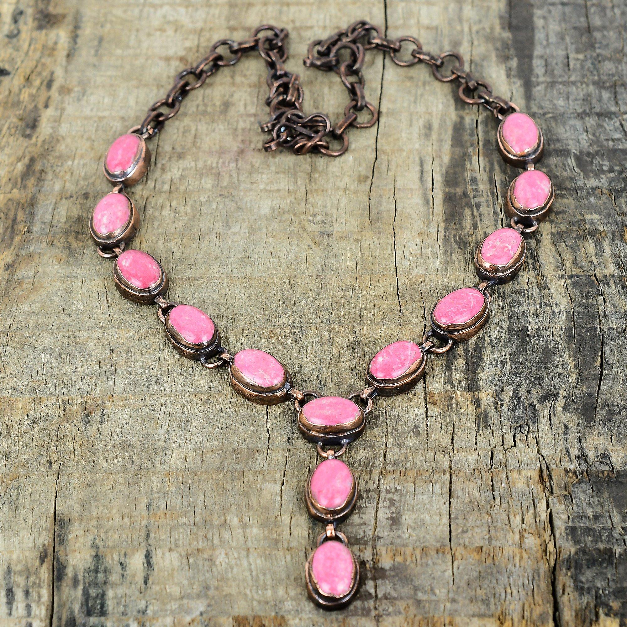 Thulite necklace electroformed copper jewelry gemstone necklace adjustable chain necklace electroformed necklace handmade necklace for gifts