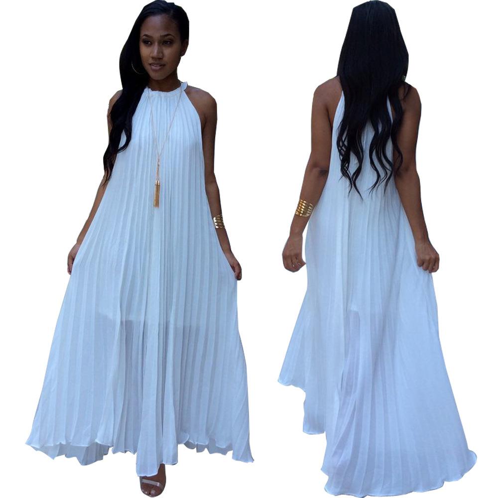 Women's Summer Plus Size Halter Dress Fashion Sexy Pleated Dresses