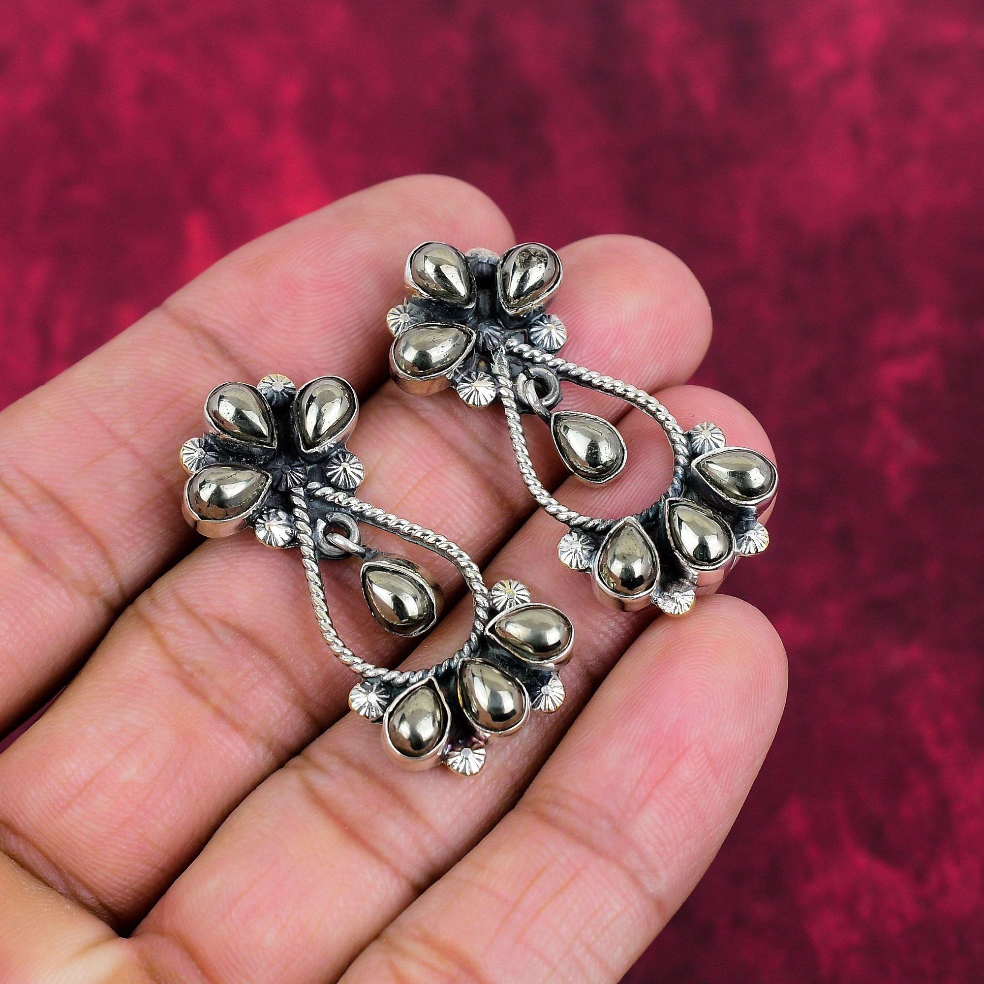 Golden Apache Pyrite 925 Solid Sterling Silver Jewelry, Handmade Beautiful Earring, AAA+ Pyrite Gemstone Jewelry