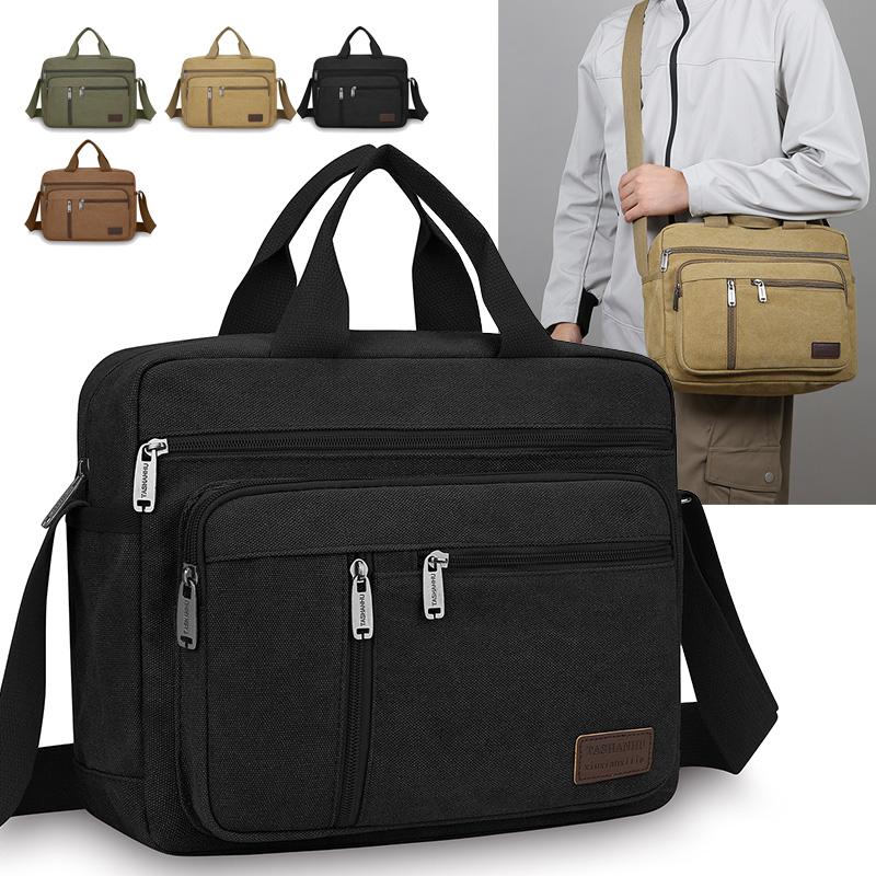 Classic Canvas Messenger Bag - Men's Crossbody Shoulder Tote for Work & Travel (Water Resistant Durable Handbag)