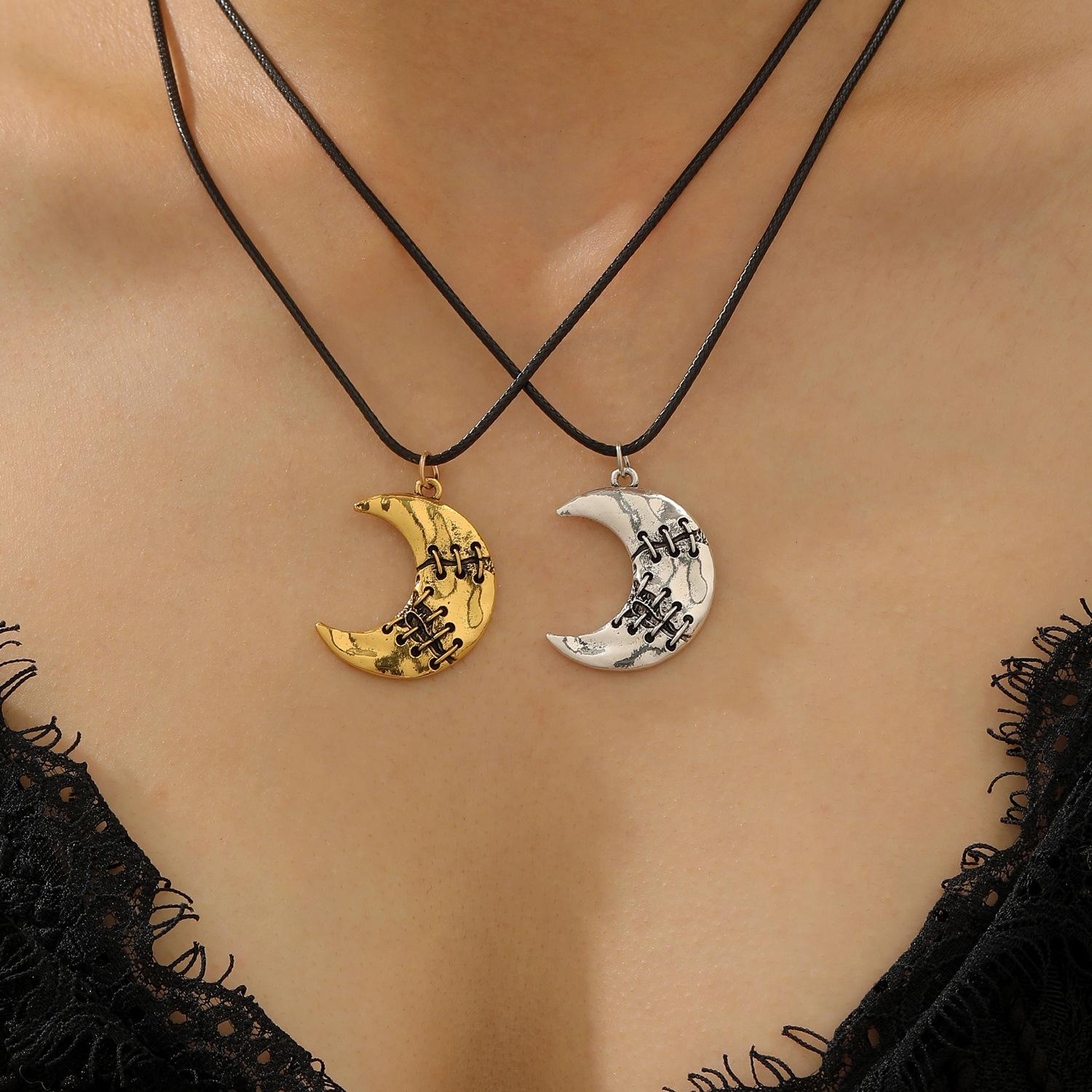 Retro Gothic Halloween Repairing Worn Out Moon Pendant Necklace