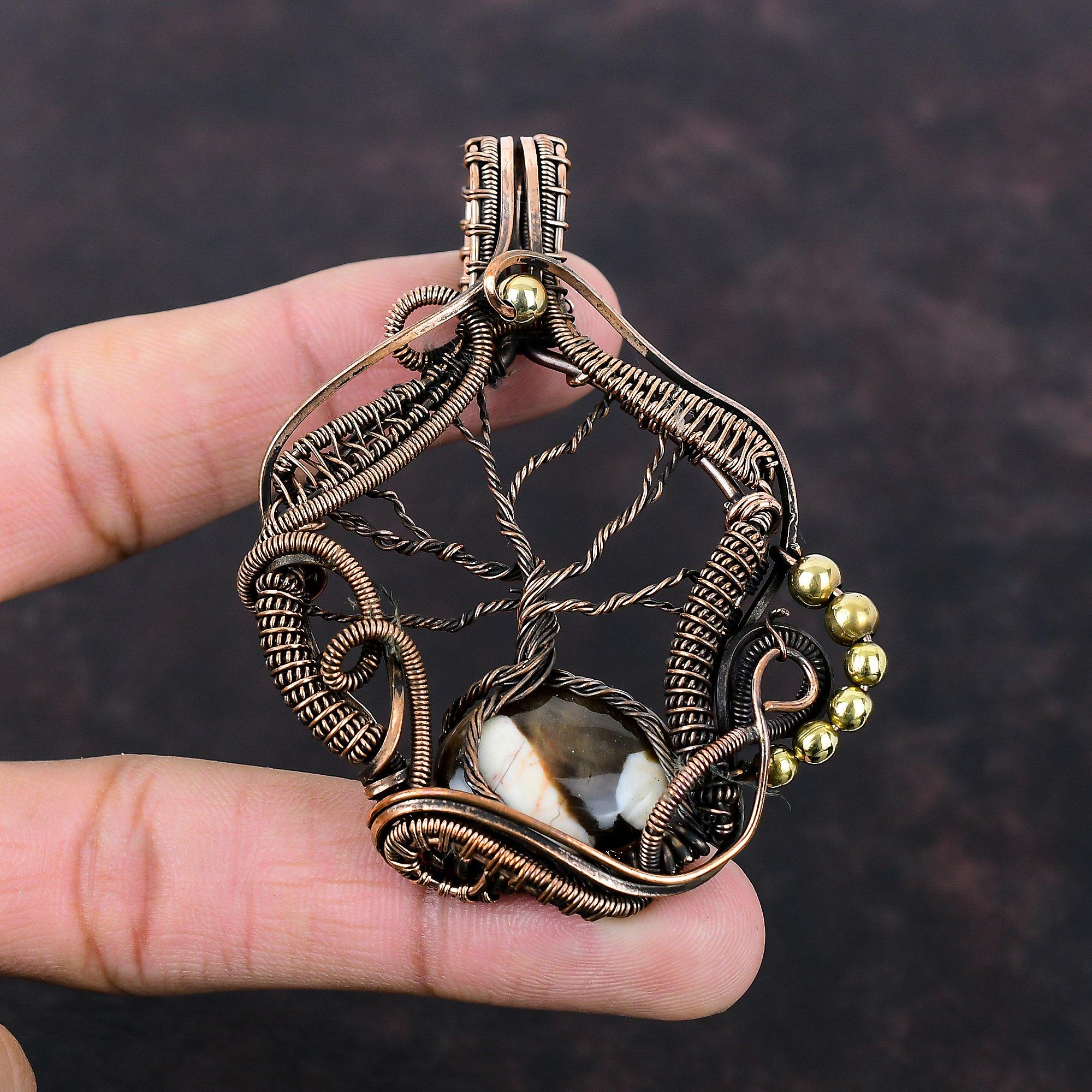 Tree Of Life Peanut Wood Jasper Pendant Copper Wire Wrapped Pendant Gemstone Pendant Wonderful Copper Jewelry Gift For Her Handmade Pendant