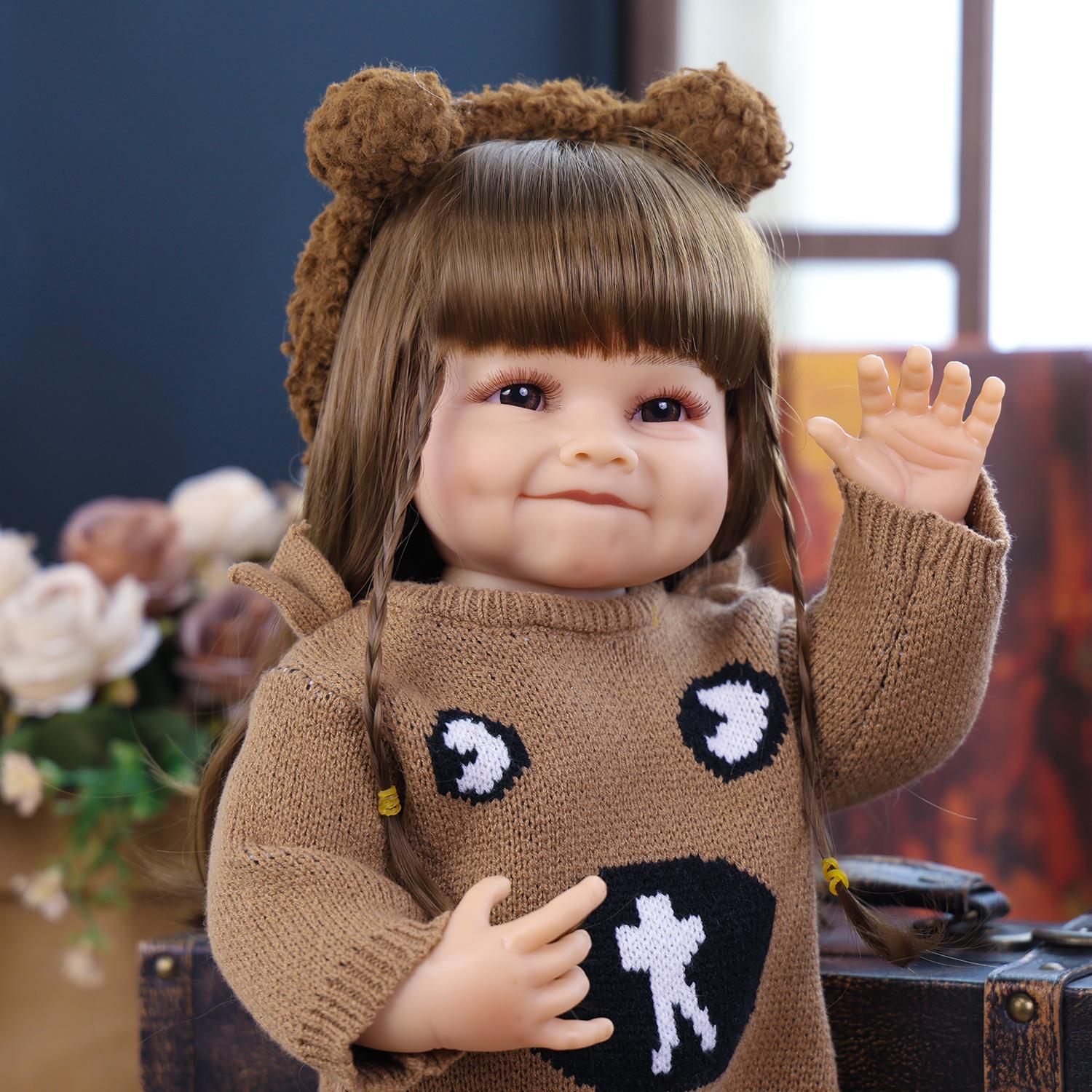 KEIUMI 22 Inch Reborn Baby Doll Full Silicone Vinyl Early Education Sweet Smile Newborn Babies Toy for Kids