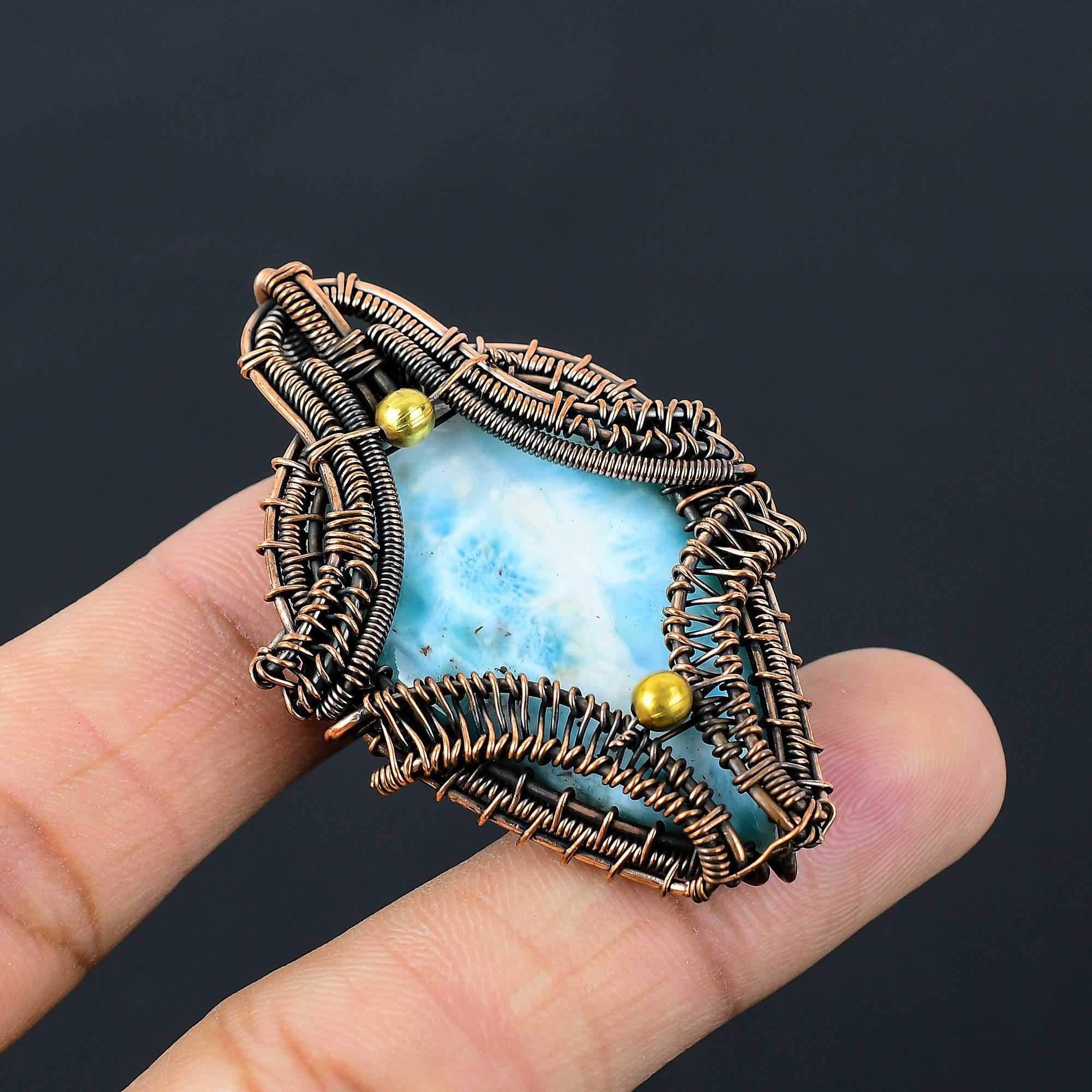 Hemimorphite Gemstone Pure Copper Wire Wrapped Handmade Jewelry Pendant For Gift