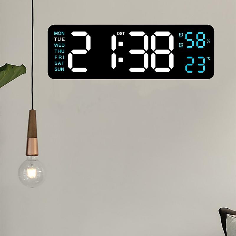 9palcové velké digitální nástěnné hodiny Teplota Vlhkost Zobrazení týdne Automaticky stmívatelné Napájené USB Snooze Stolní hodiny 12/24H DST Elektronický LED budík