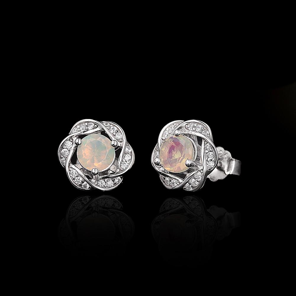 Flower shape design Women's Earrings  Natural round 5.0mm ethiopia opal"lucky stone" 925 sterling silver Fine Jewelry party gifts