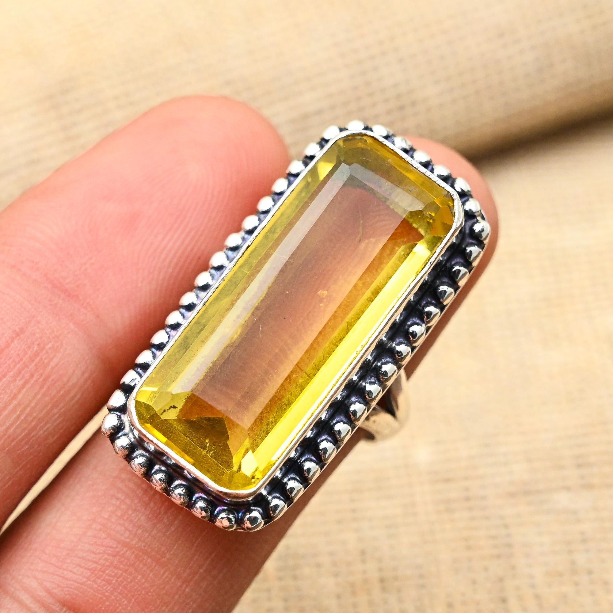 Dazzling Citrine Gemstone Handmade 925 Sterling Silver Jewelry Elegant Ring Gift For Her