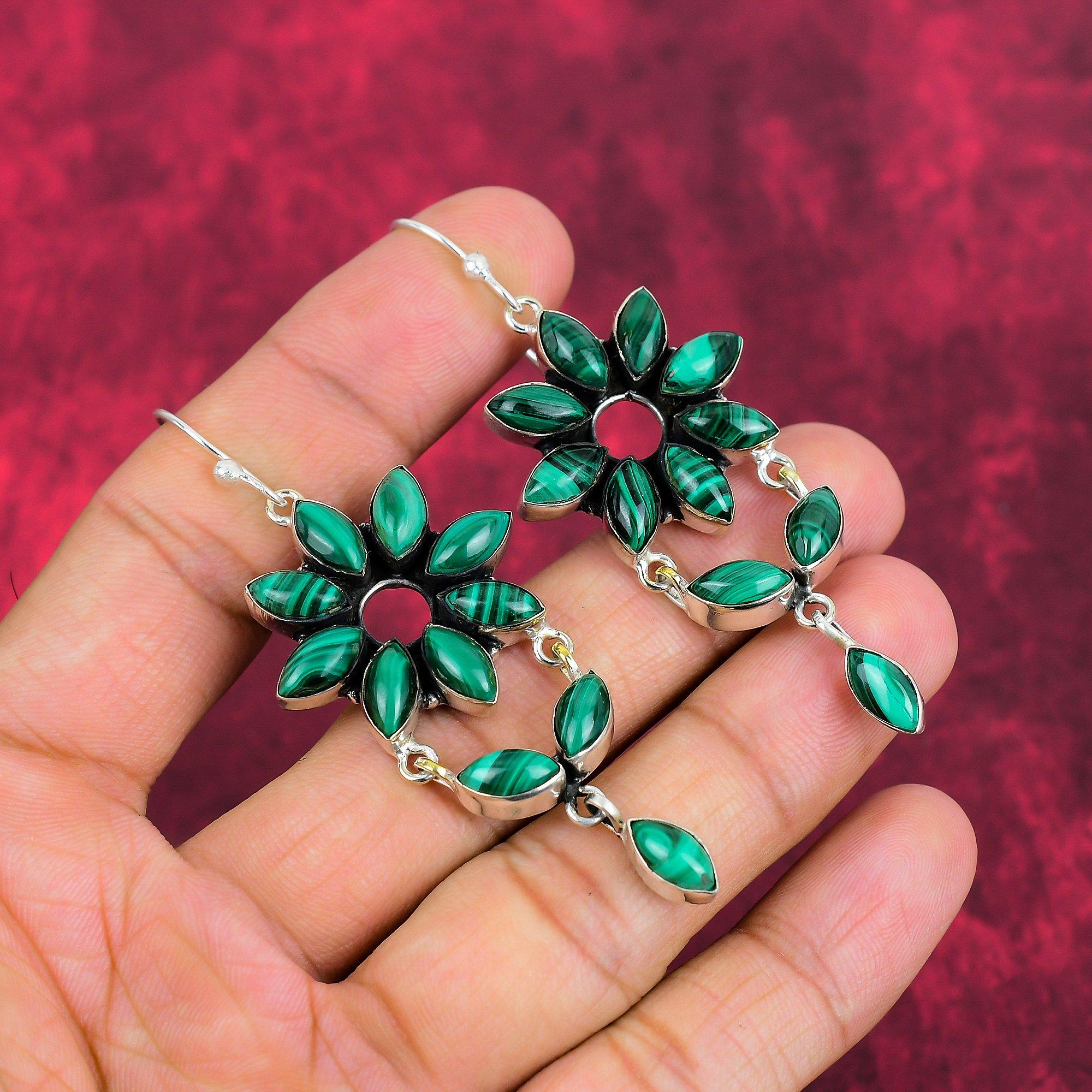 Malachite Earrings, 925 Sterling Silver Jewelry, Gift For Women Handmade Earrings Gemstone Jewelry