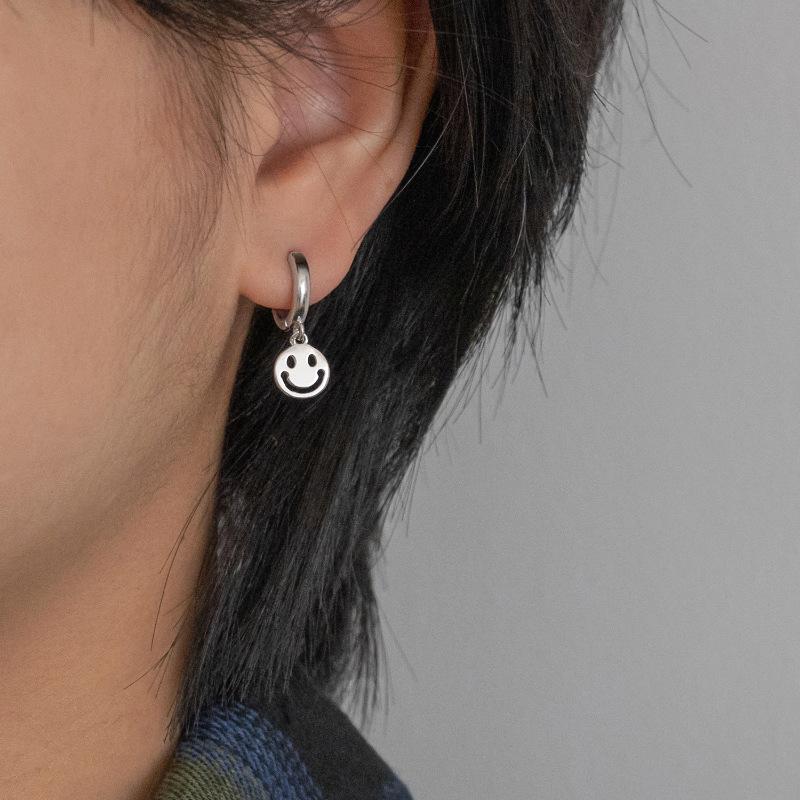 Pendientes de aro huecos con cara sonriente para niña y mujer, accesorios de joyería para Piercing