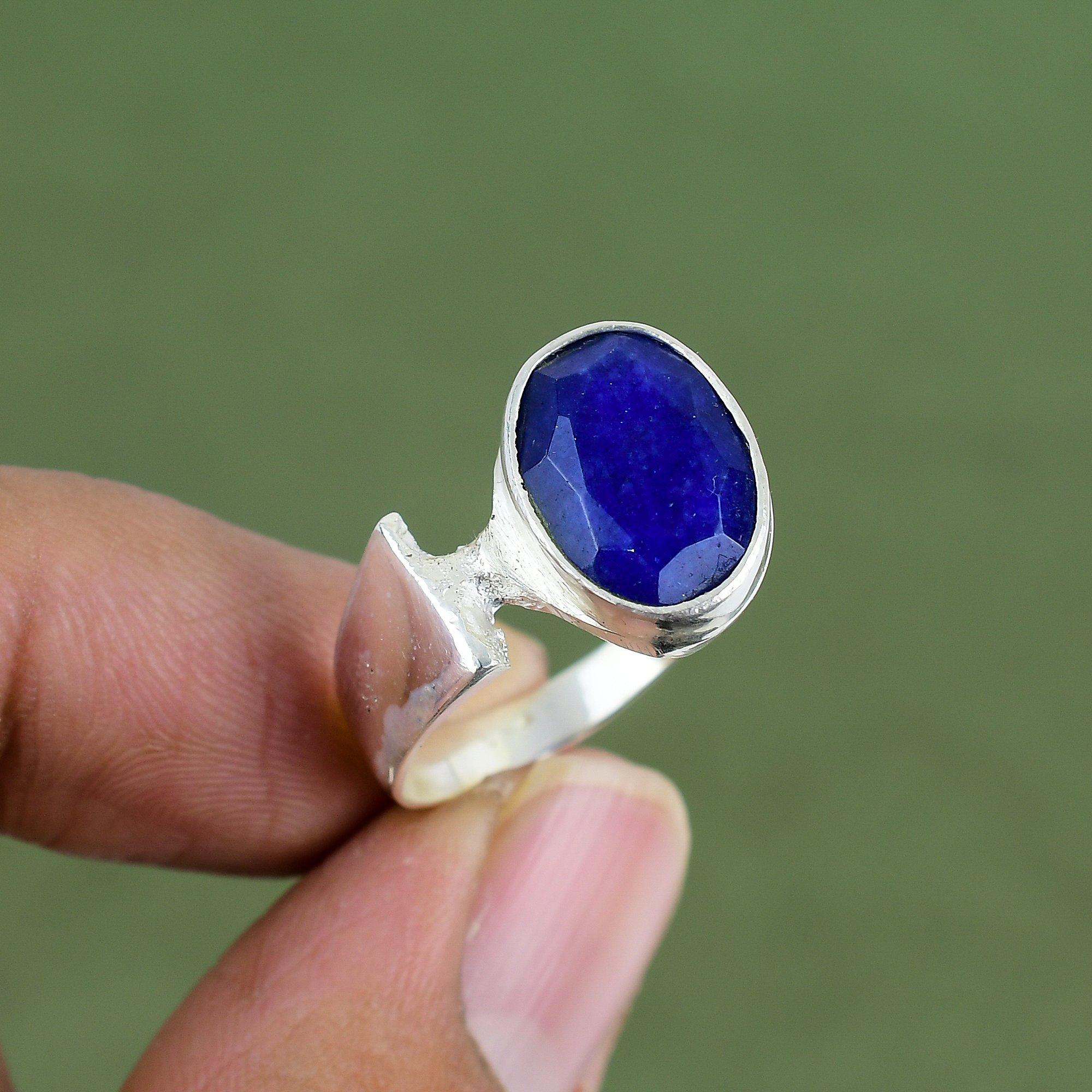 Faceted Blue Sapphire Ring 925 Sterling Silver Ring Natural Gemstone Jewelry Handmade Latest Design Ring Gift For Mom Available In Ring Size