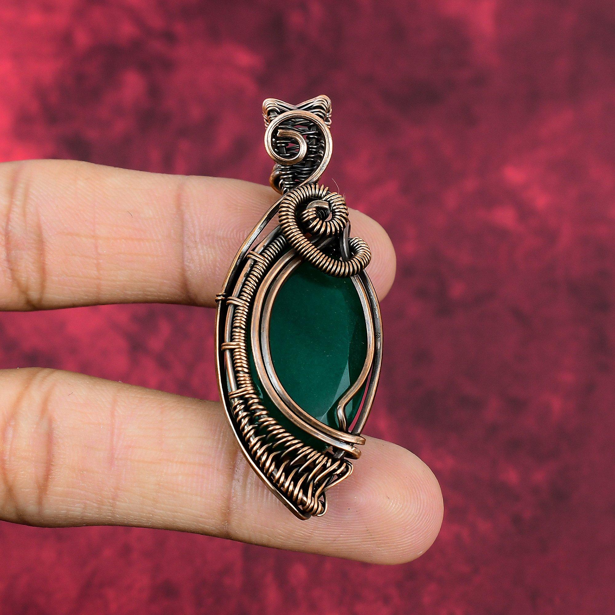 Faceted Zambian Emerald Pendant Copper Wire Wrapped Pendant Handmade Gemstone Pendant Copper Wire Wrap Jewelry Gifts For Her Amazing Pendant