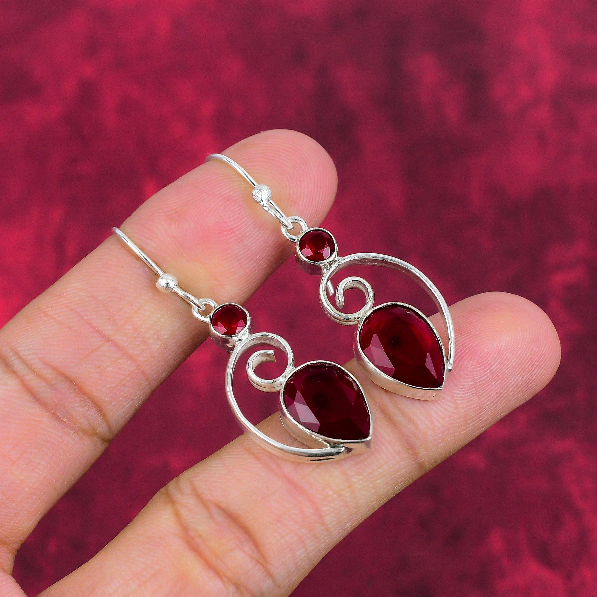Cercei cu rubin fațetați Bijuterii din pietre prețioase Cercei din argint 925, cadou pentru femei Cercei lucrați manual