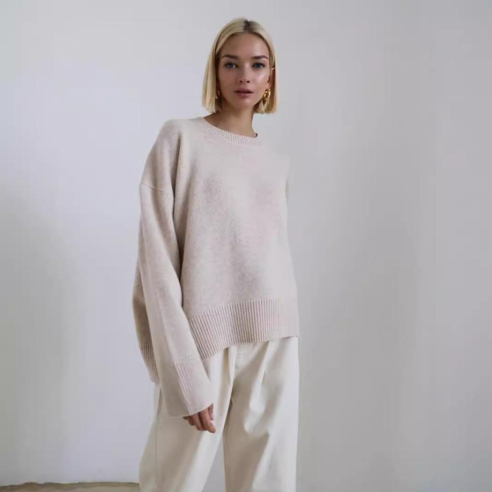 Women Round Neck Loose Knit Sweater, Autumn Winter Casual Soft Pullover Jumper for Ladies