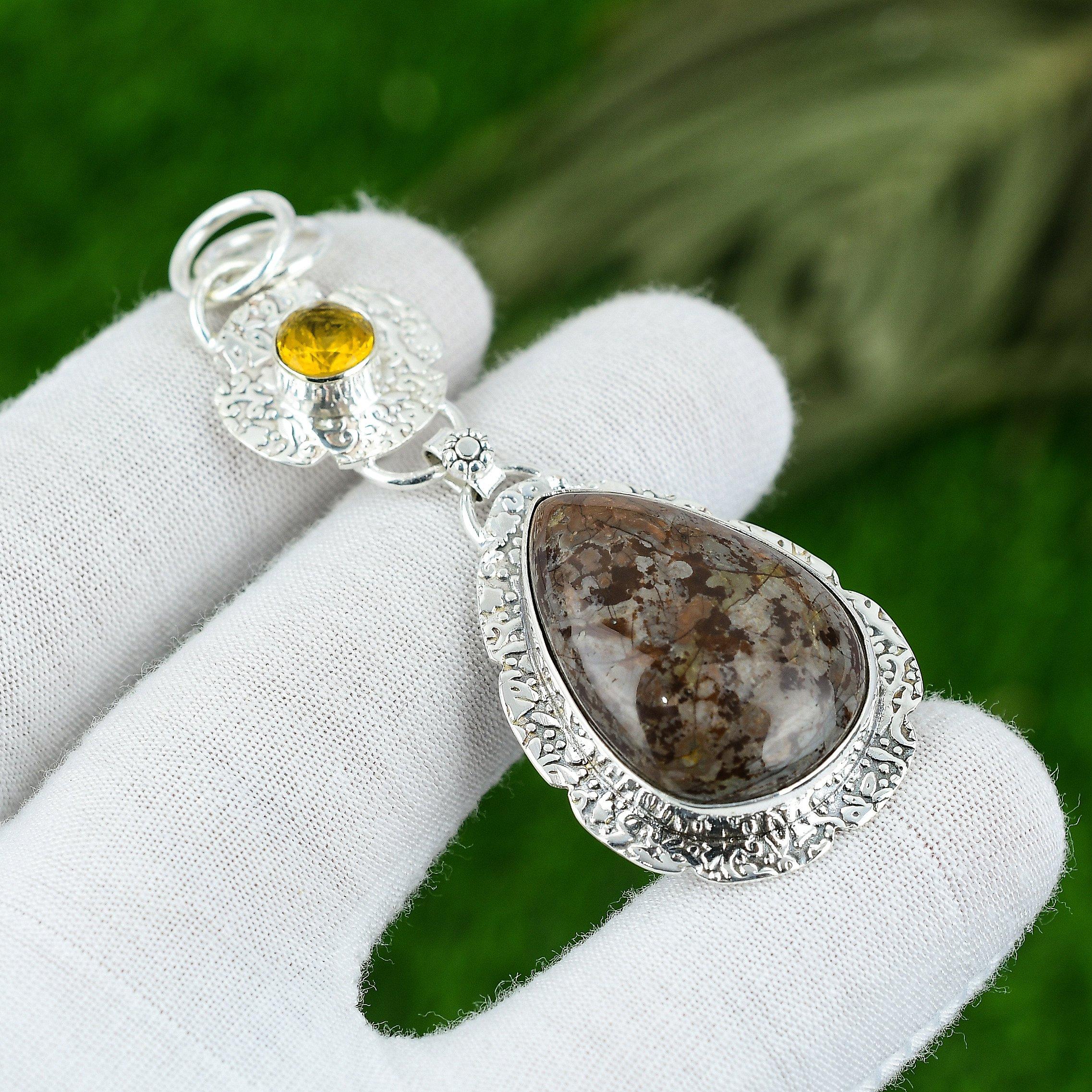 Gift For Women Pendant 925 Sterling Silver Natural Butterfly Jasper Gemstone