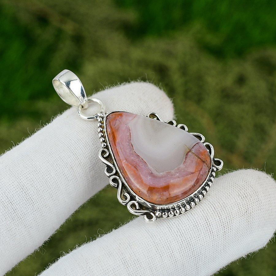 925 Silver Crazy Lace Agate Stone Anniversary Trendy Wife Engagement New Pendant