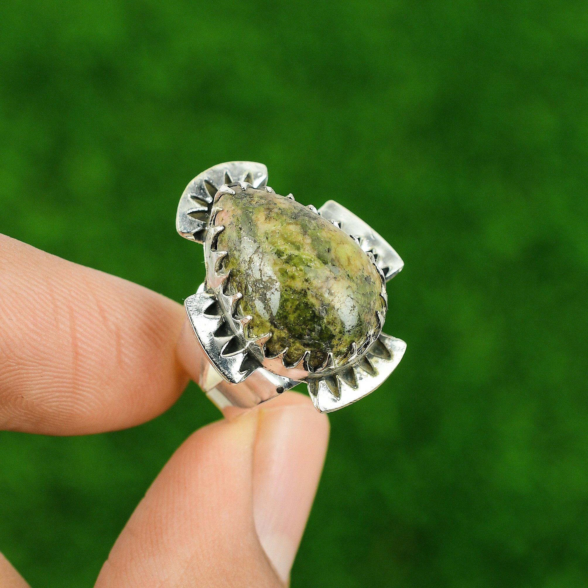 925 Sterling Silver Gogunjula Gemstone Promise Bezel Statement Wedding Ring US 7