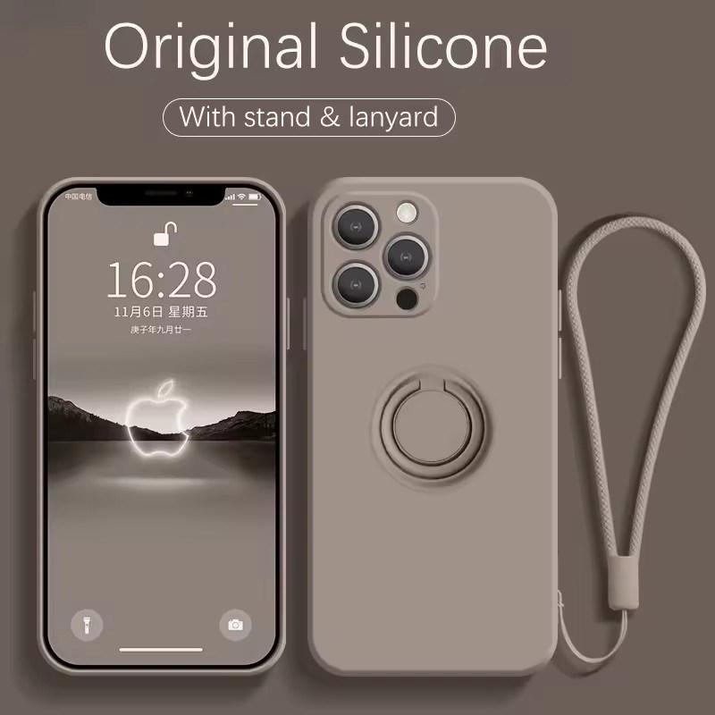 Luxury Liquid Silicone Ring Holder Case For iPhone17 16 15 14 13 12 11 Pro Max Mini Xs XR 7 8 Plus SE Bracket Magnetic Cover Strap