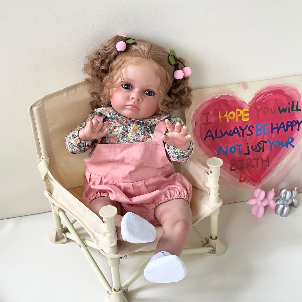 24 Inch Realistic Reborn Baby Dolls Tutti Soft Cloth Body Simulation Doll with Curly Gold Hair Lifelike Newborn Dolls for Kids Toddler Christmas Gift