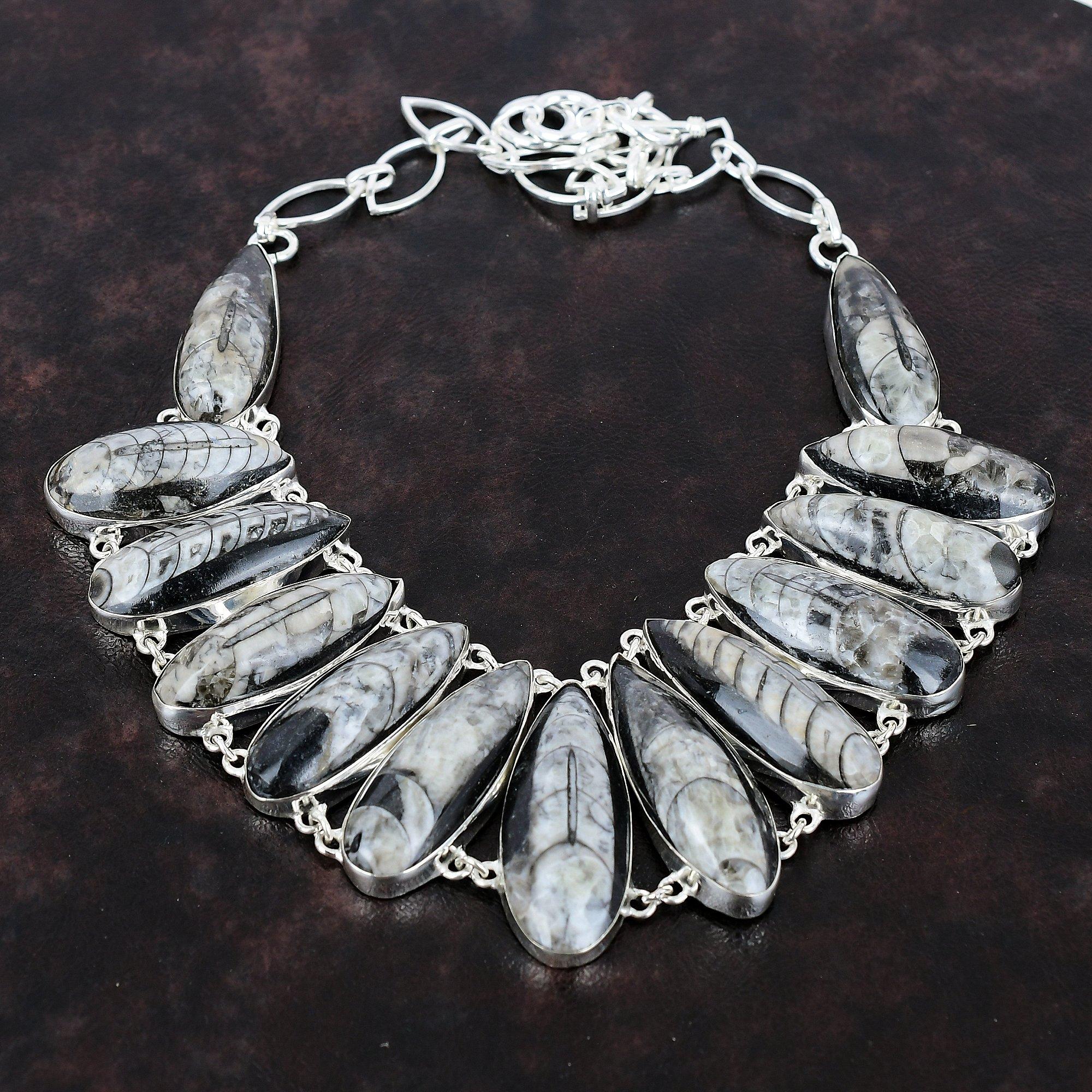 Orthoceras Fossil Necklace Gemstone Necklace 925 Sterling Silver Necklace Adjustable Chain Necklace Handmade Antique Jewelry Gift For Mother