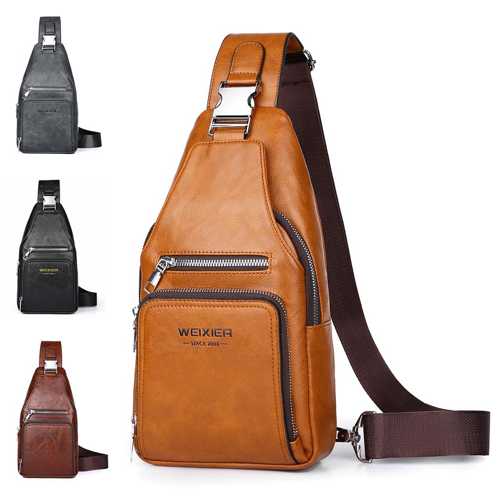 WEIXIER Pánská kožená taška přes rameno crossbody náprsní taška vodotěsný ležérní batoh pro cestování outdoorové sporty