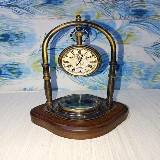 Ceas de birou 15,24 cm Ceas de masă din alamă nautică cu bază busolă de direcție, de colecție maritimă, decorativă și cadou