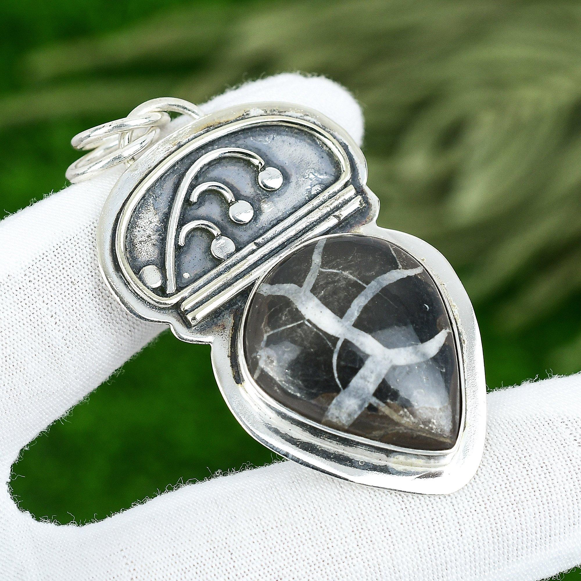 Sisters Day Sale Moroccan Mud Crack Fossil Stone Sterling Silver Bezel Pendant