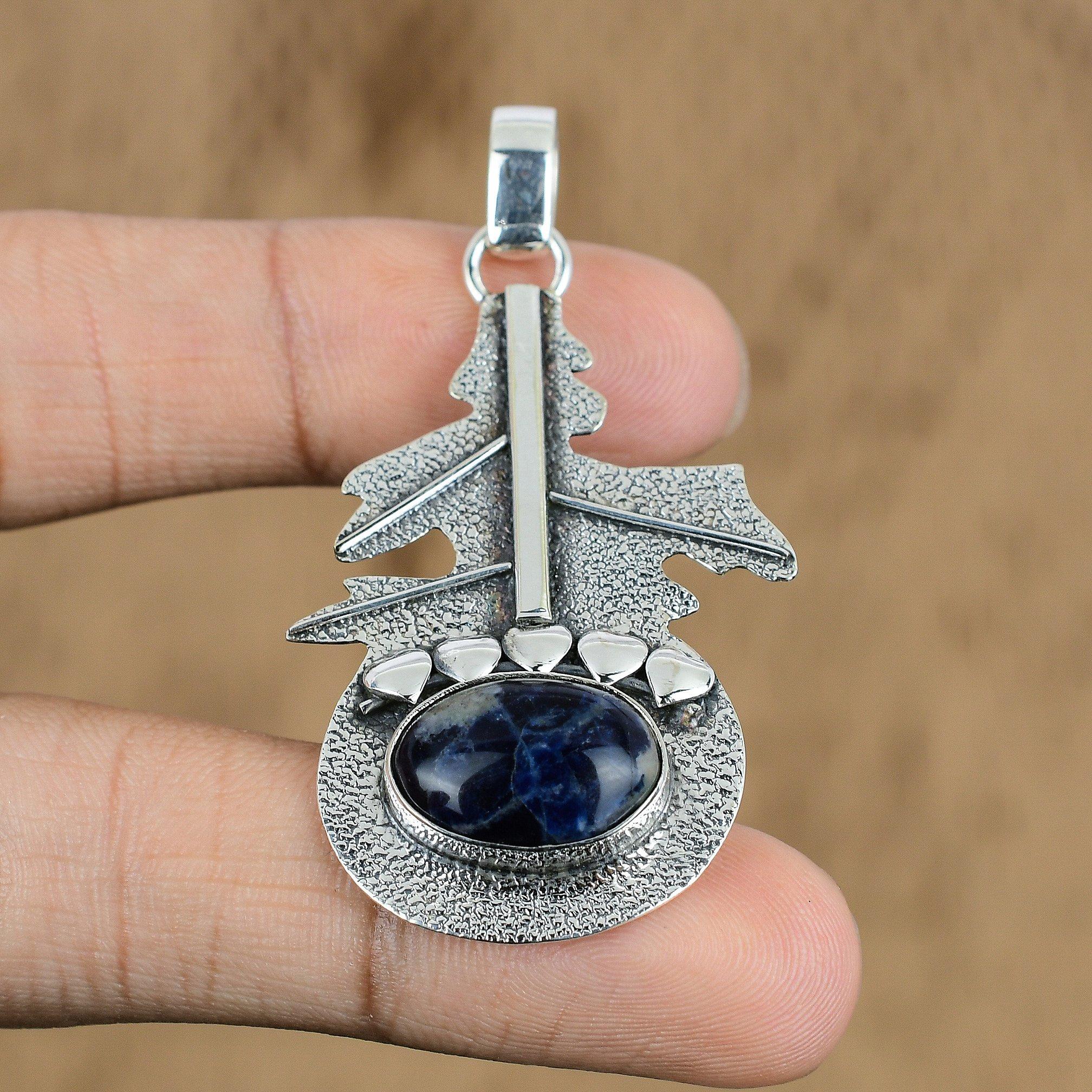 Sterling Silver Oval Sodalite Gemstone Wife Third Eye Chakra Engagement Pendant