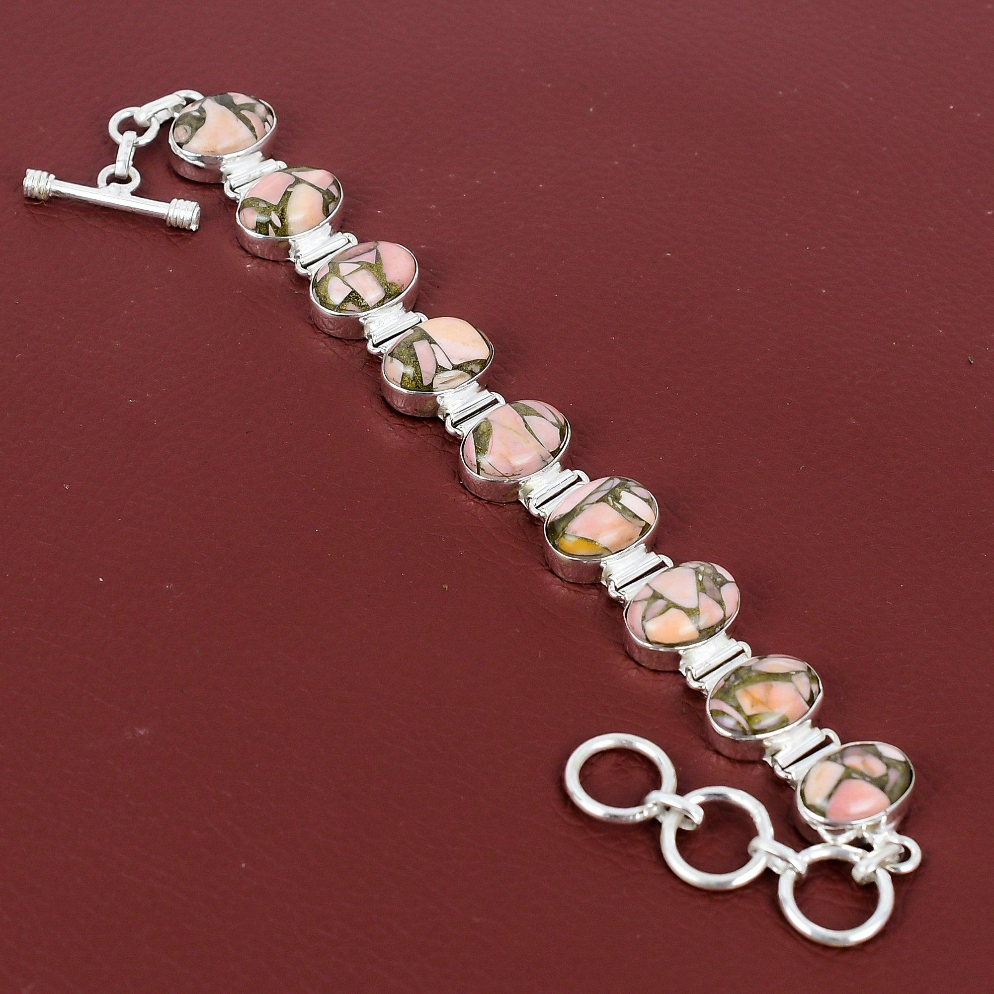 Copper Pink Opal Bracelet Designer Gemstone Jewelry 925 Sterling Silver Bracelet Handmade Bracelet Adjustable Chain Bracelet Gift For Mother