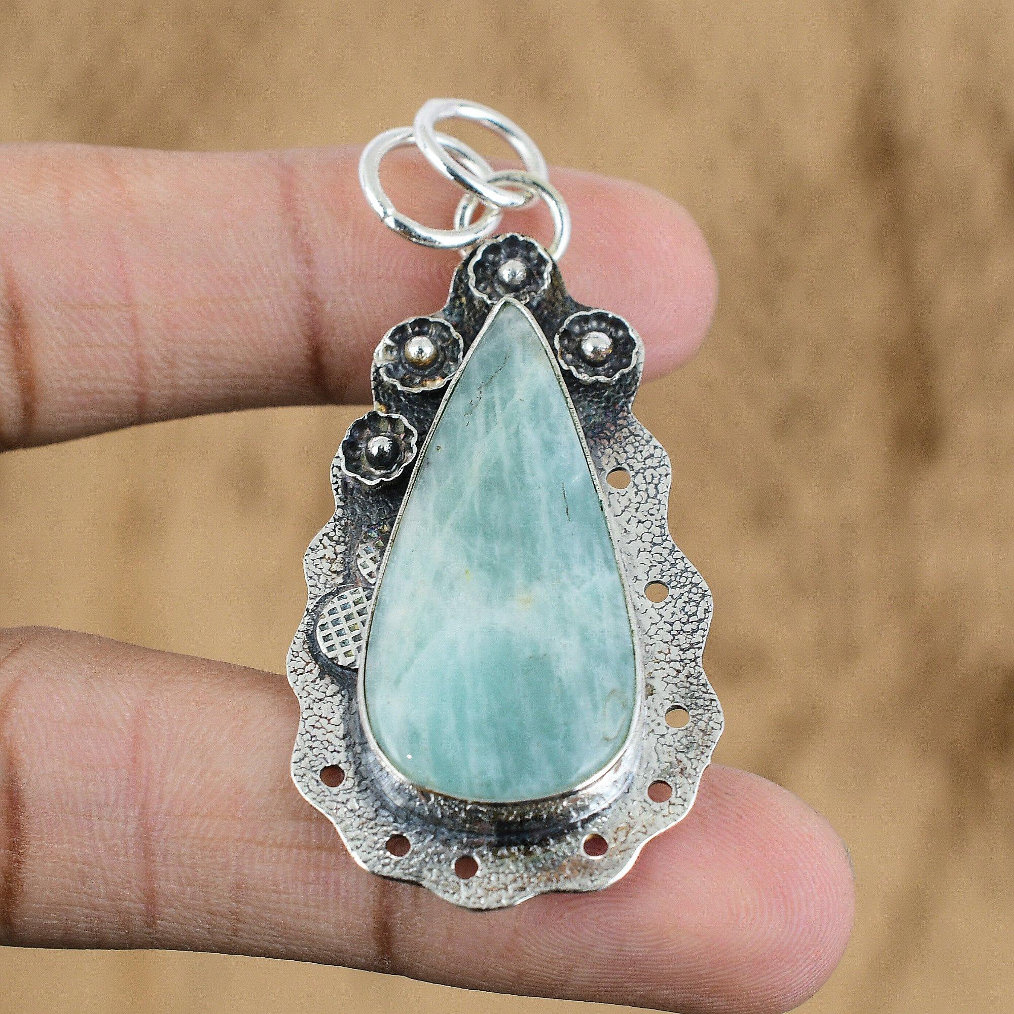 Gift For Women Jewelry Pendant 925 Sterling Silver Natural Amazonite Gemstone