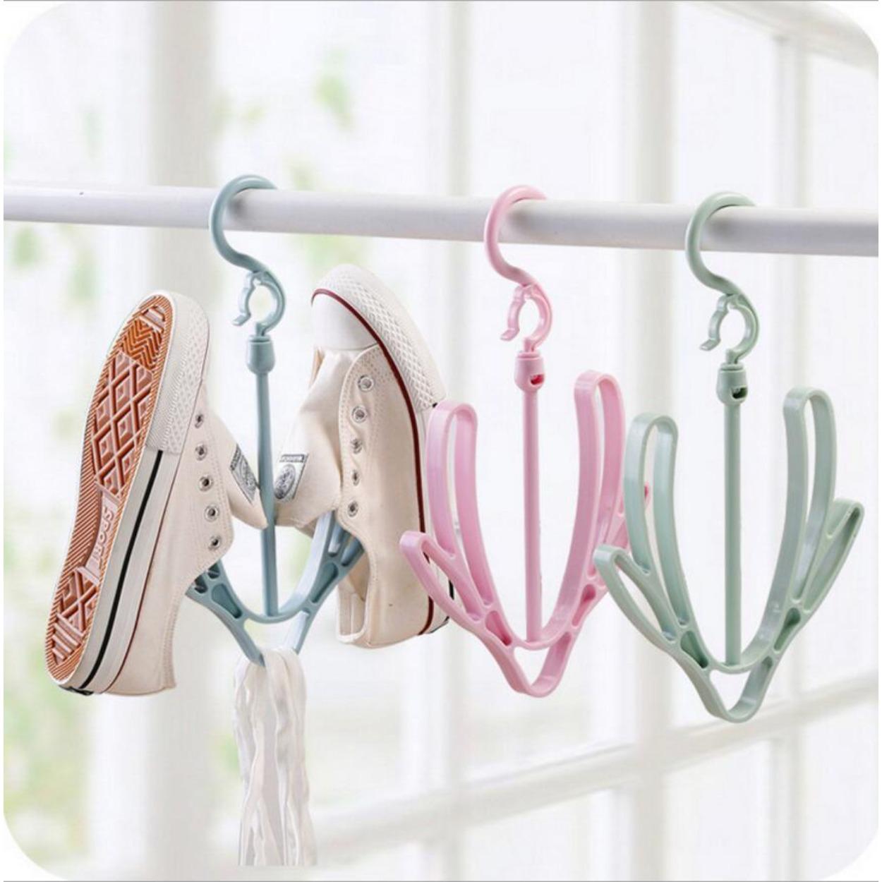 360-Degree Rotating Folding Shoe Drying Rack with Multiple Hooks