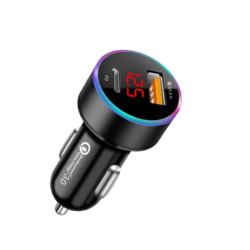 SEAMETAL 38W Car Charger PD+USB QC3.0 Quick Charging Phone Charger with LED Voltmeter Display