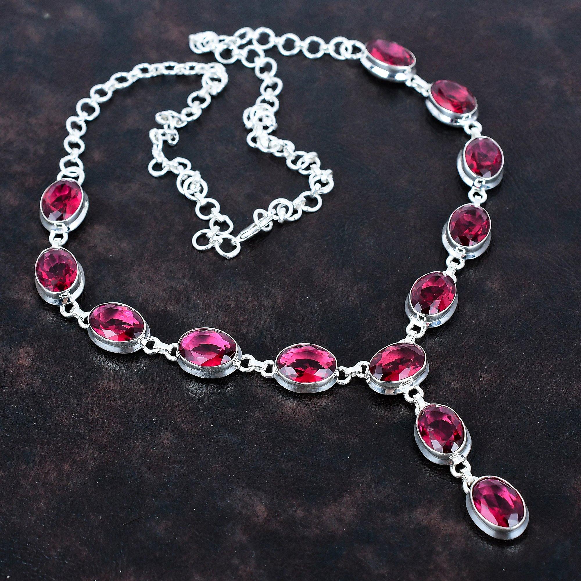 Facettierte Rubellit-Halskette Edelstein-Halskette zarter Schmuck 925 Sterlingsilber-Halskette verstellbare Ketten-Halskette handgefertigter Schmuck zum Geschenk